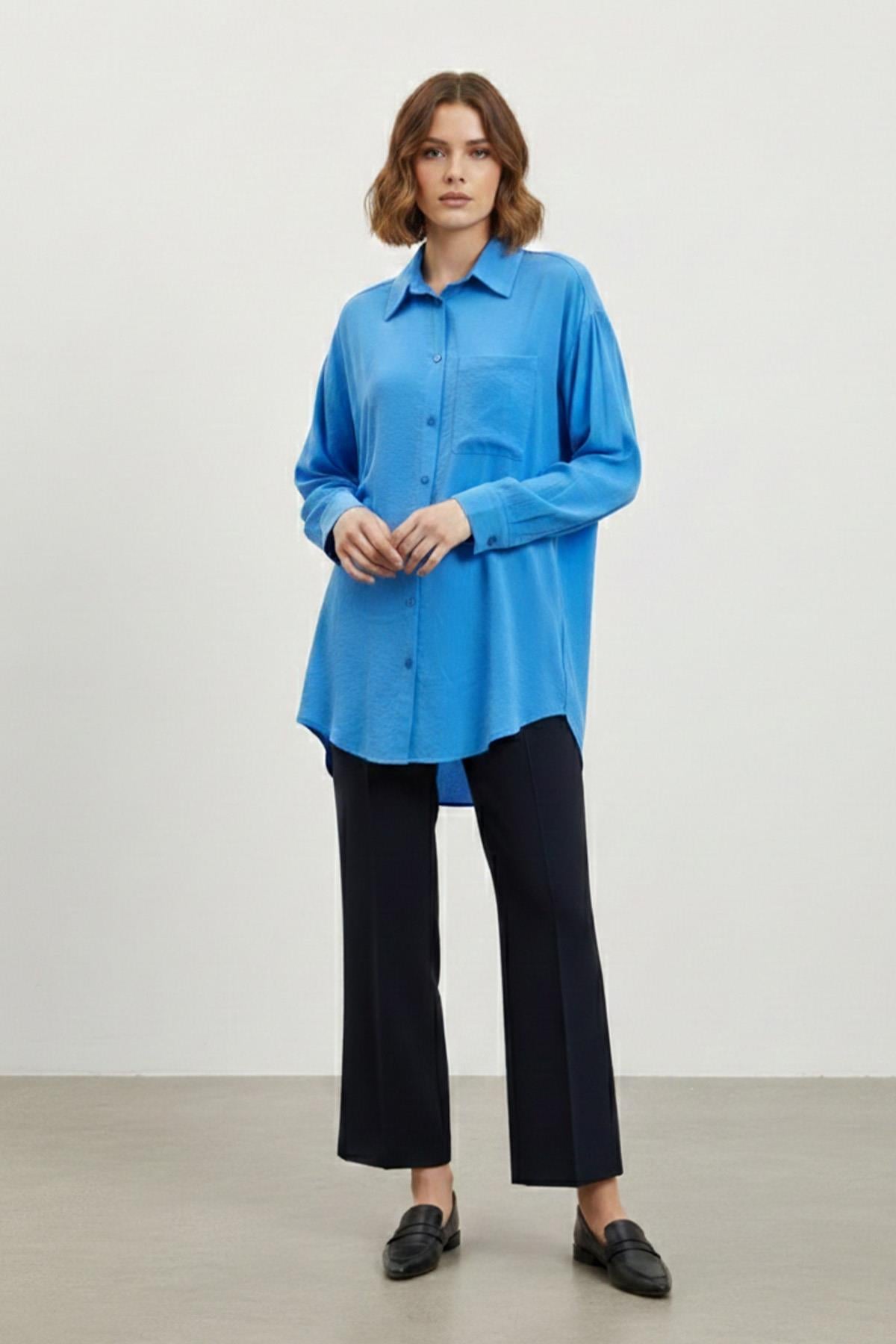 Kadın Cep Detaylı Basic Gömlek Tunik - 10677TUN - PARLAMENT