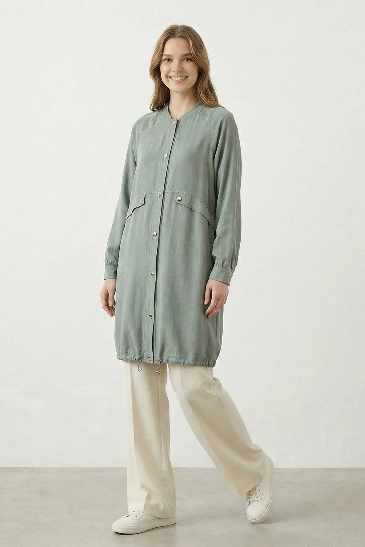 Kadın Düğme Detaylı Modal Kap - 15259KAP - KHAKI