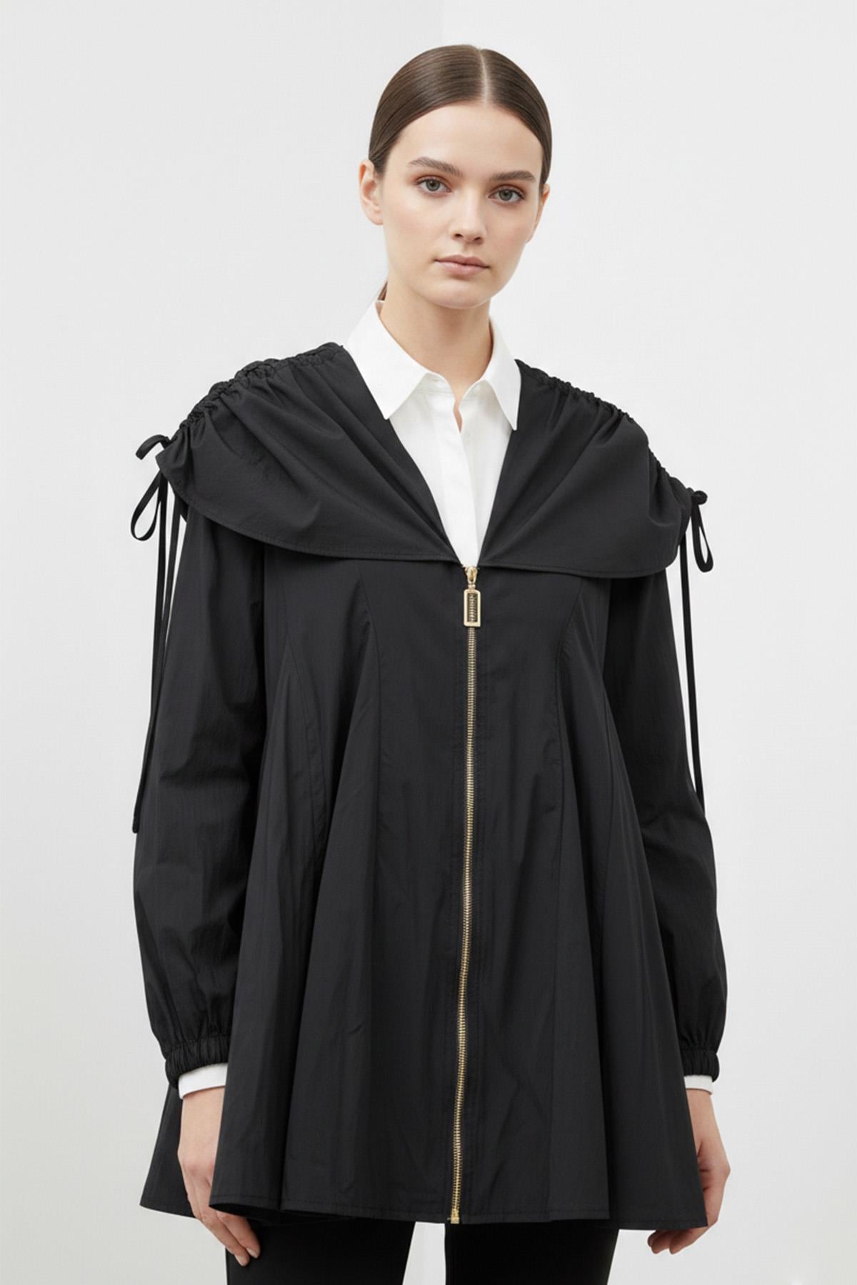 Kadın  Salaş  Yaka Detaylı Ceket -32457CKT - BLACK