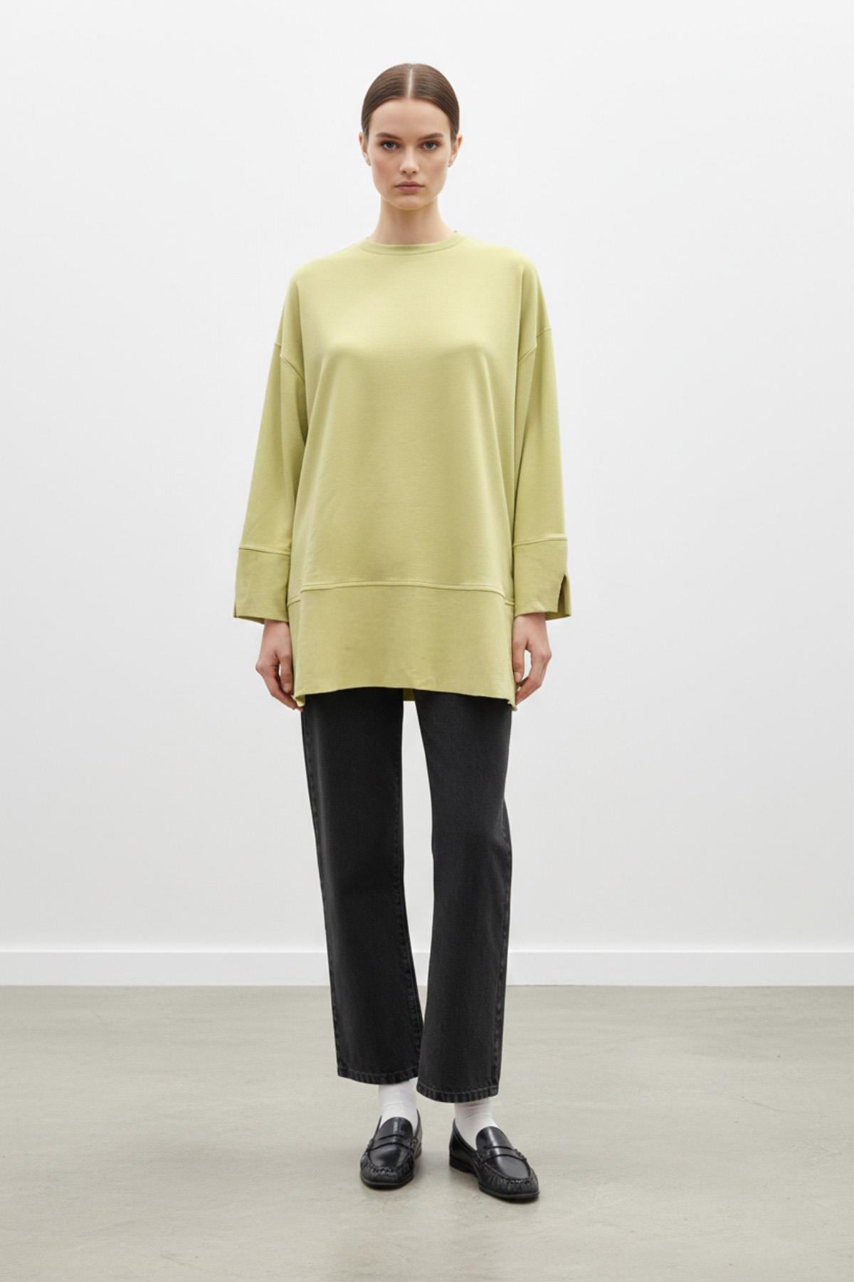 Kadın Bisiklet Yaka Düşük Omuz Örme Tunik -20735TUN - LIGHT OLIVE