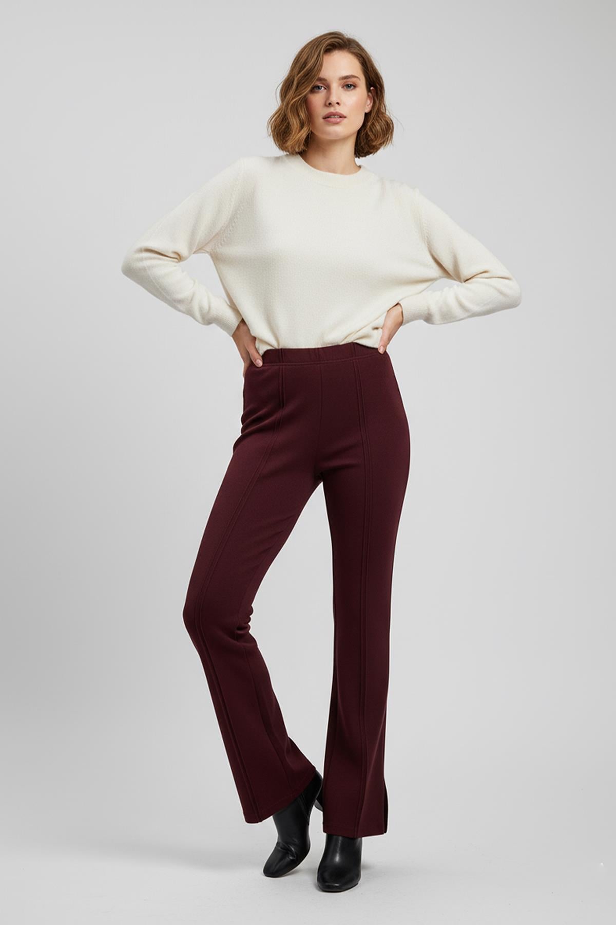 Kadın Dikiş Detaylı Pantolon - 18268PNT - BURGUNDY