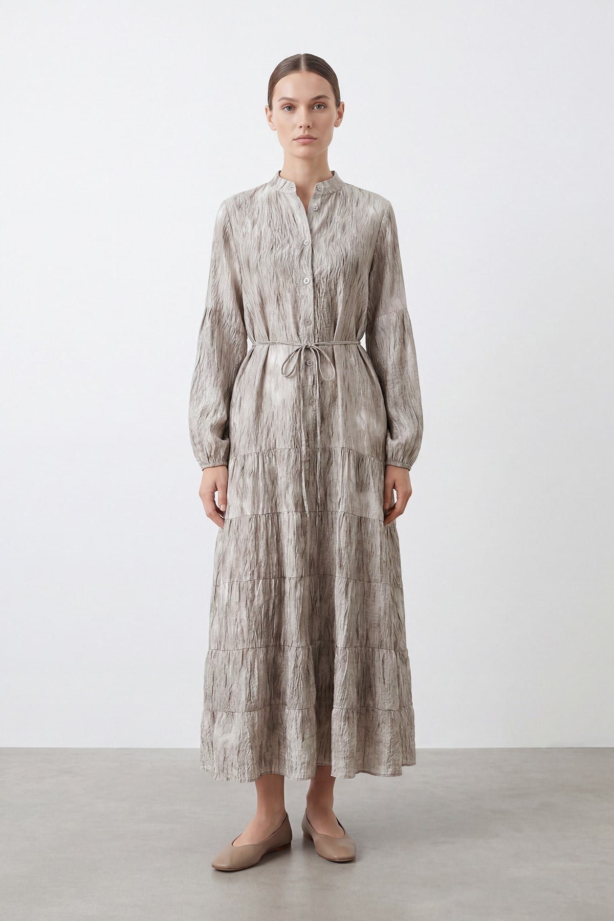 Kadın Naturel Dokulu Katmanlı Elbise - 12708ELB - BROWN