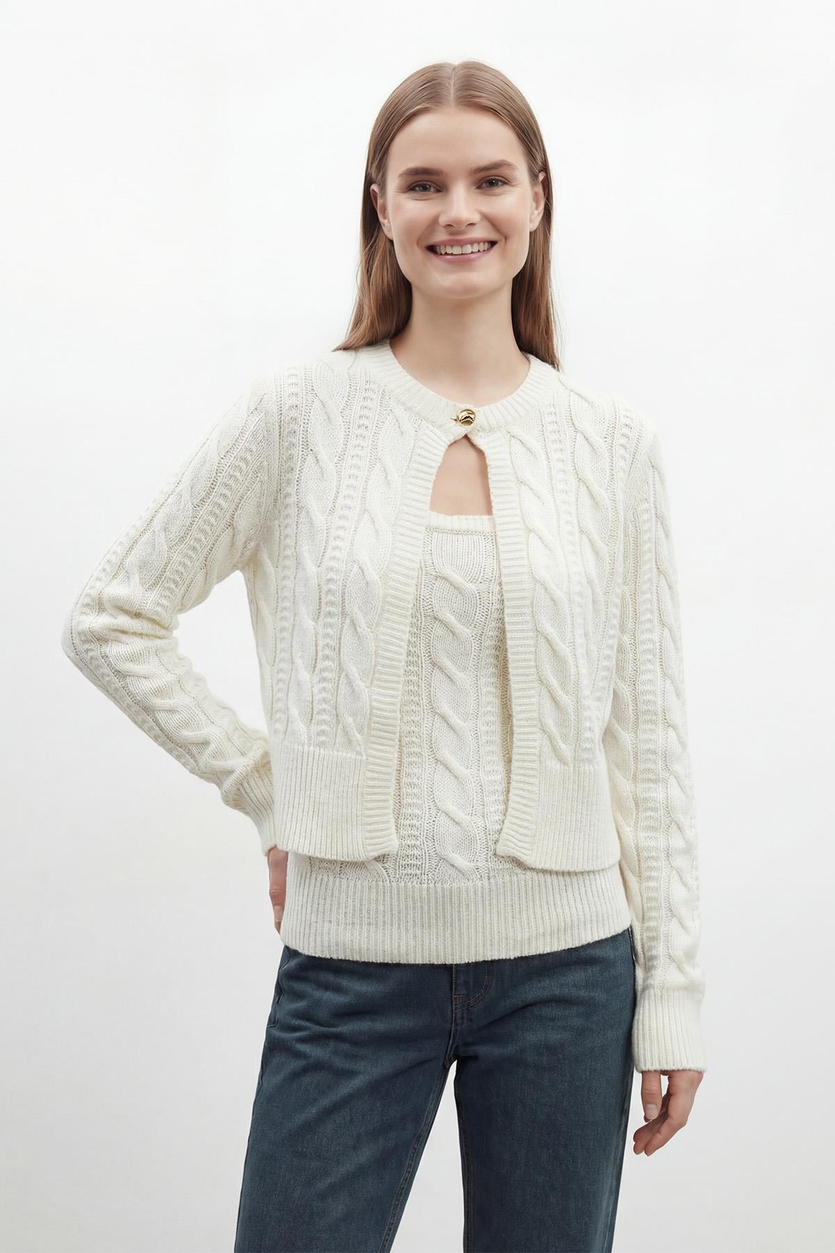 Kadın Örme Üst Ve Alt Takım  - 31778TKS - ECRU