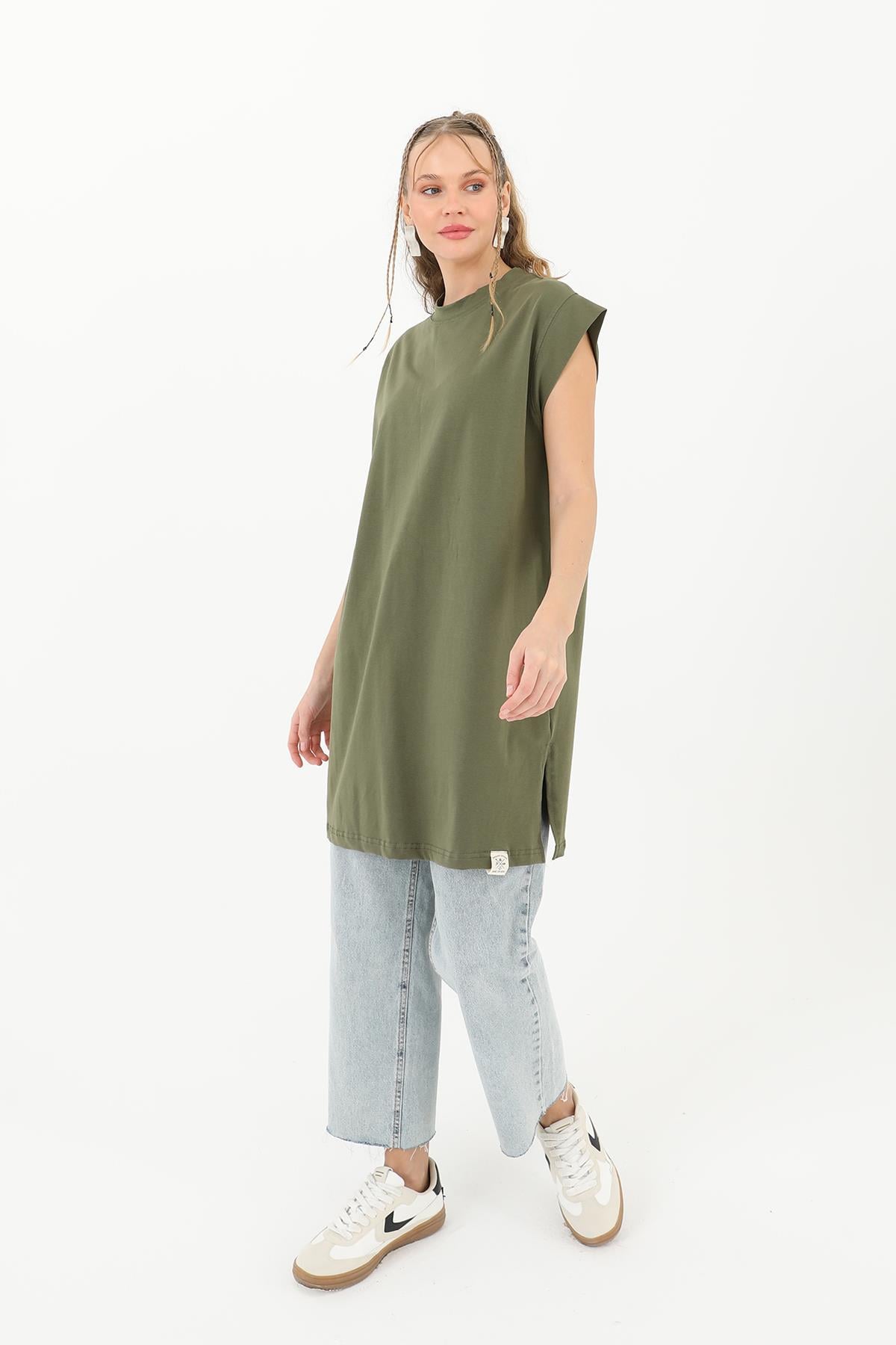 Kadın Basic Kolsuz T-shirt  - 30725TUN - KHAKI