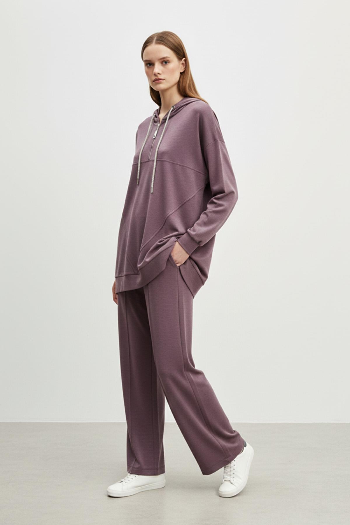 Kadın Rahat Kesim Kapüşonlu Sweatshirt ve Pantolon Takımı-14411 - DAMSON