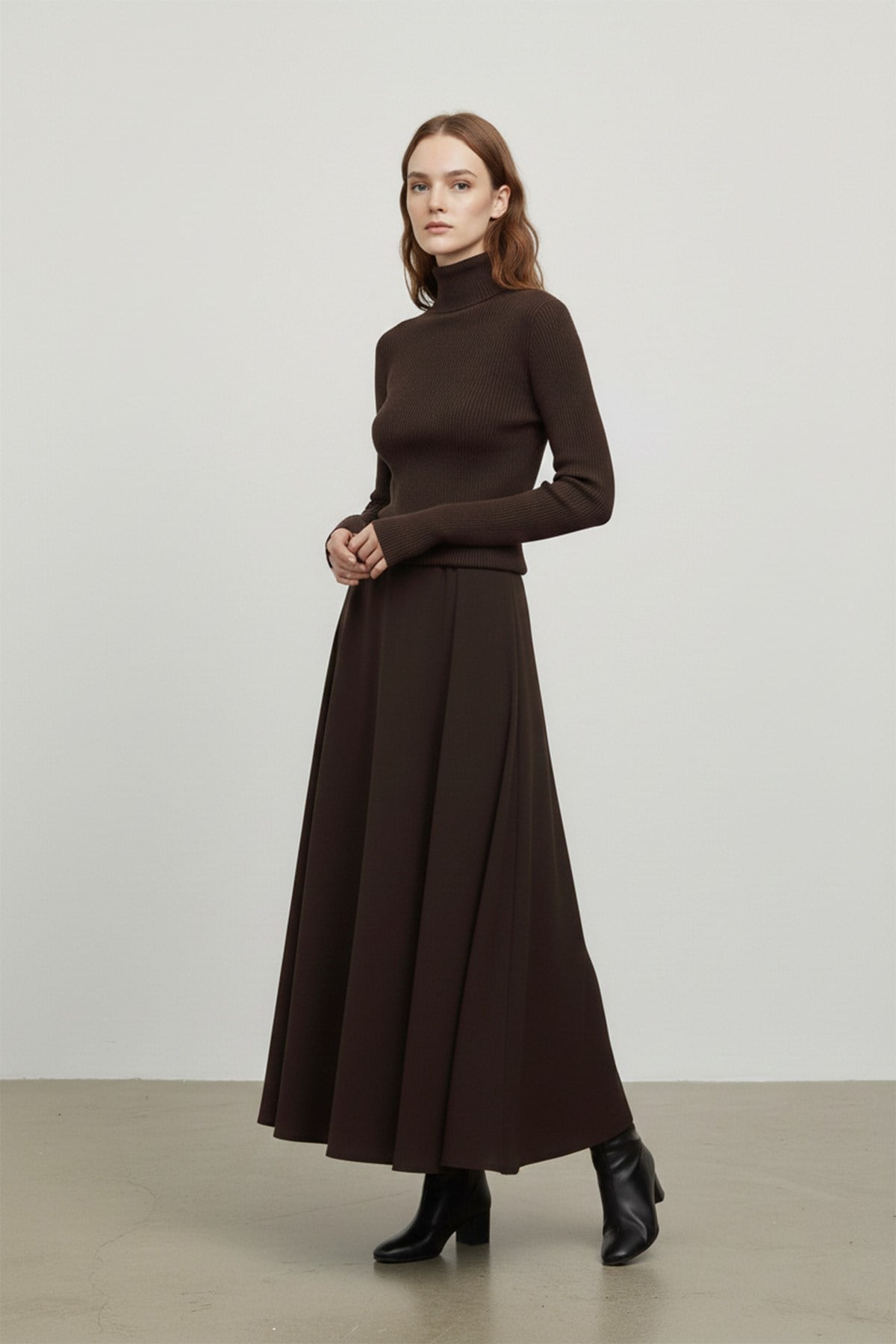 Kadın Gizli Fermuarlı Açılmlı Etek - 18264ETK - BROWN