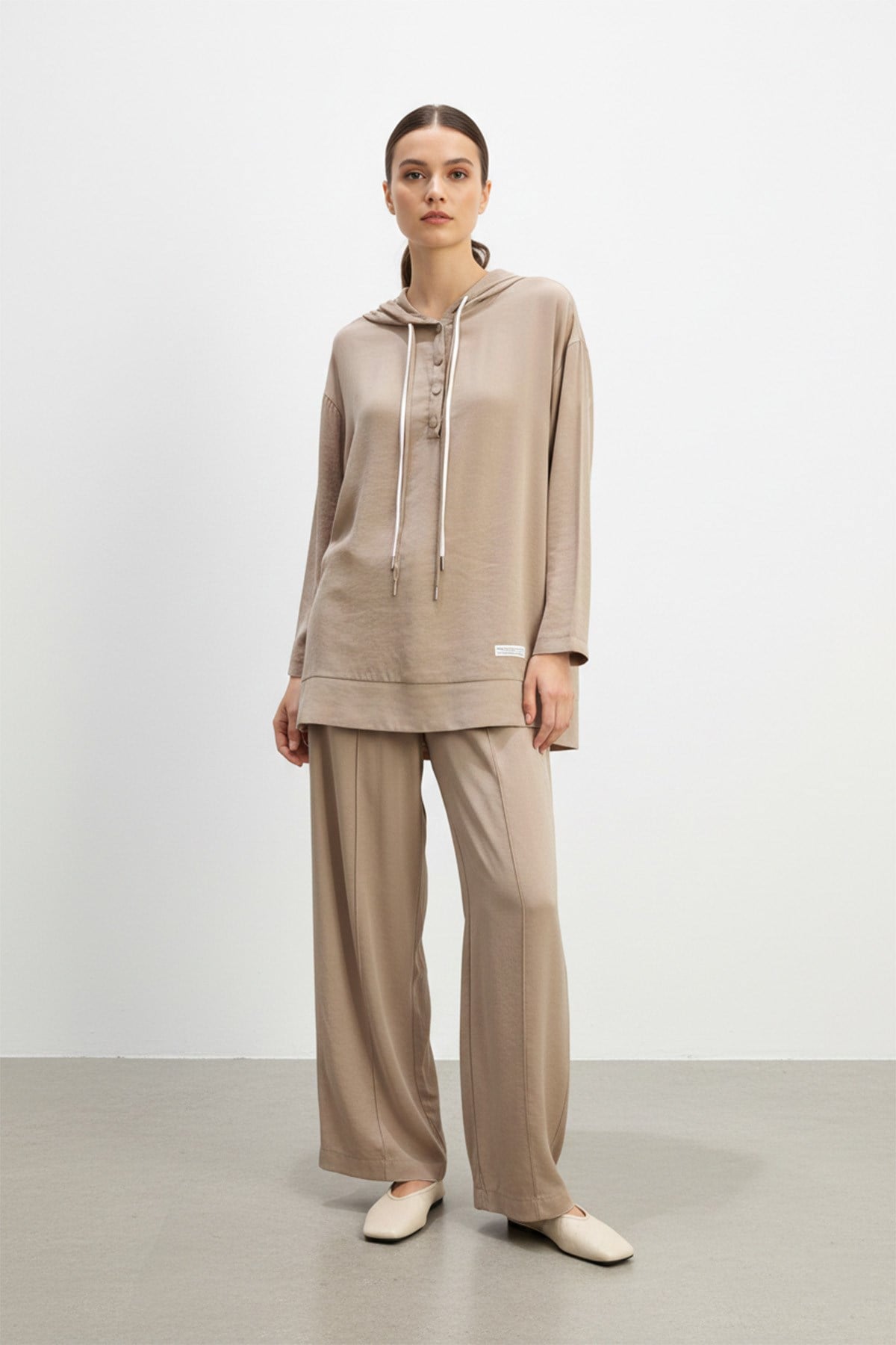 Kadın Önü Çıtçıt detaylı Kapüşonlu Pantolon Takım - 14328TKS - MINK
