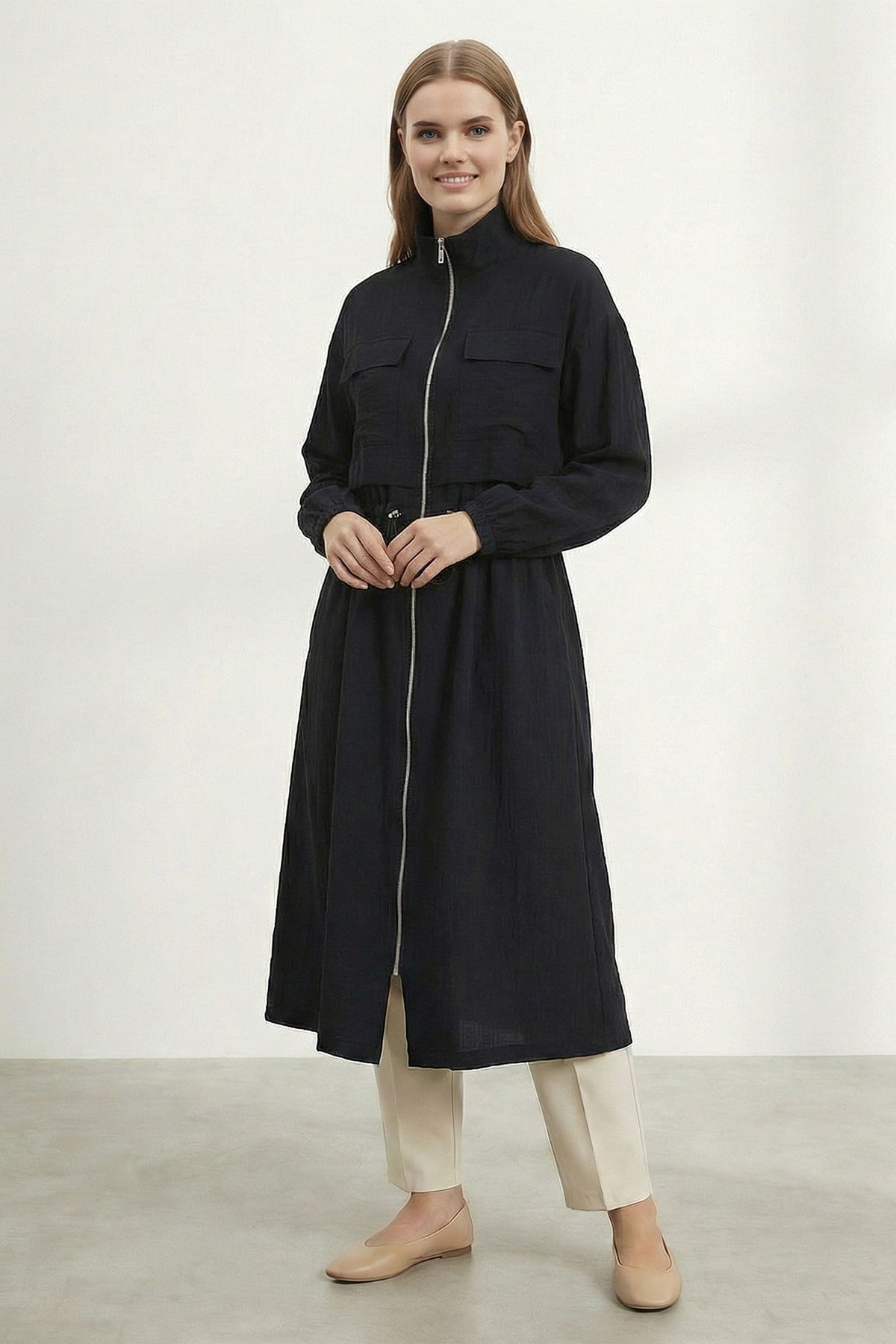 Kadın Cepli ve Ayarlanabilir Bel Detaylı Mevsimlik Kap-15255CAP - BLACK