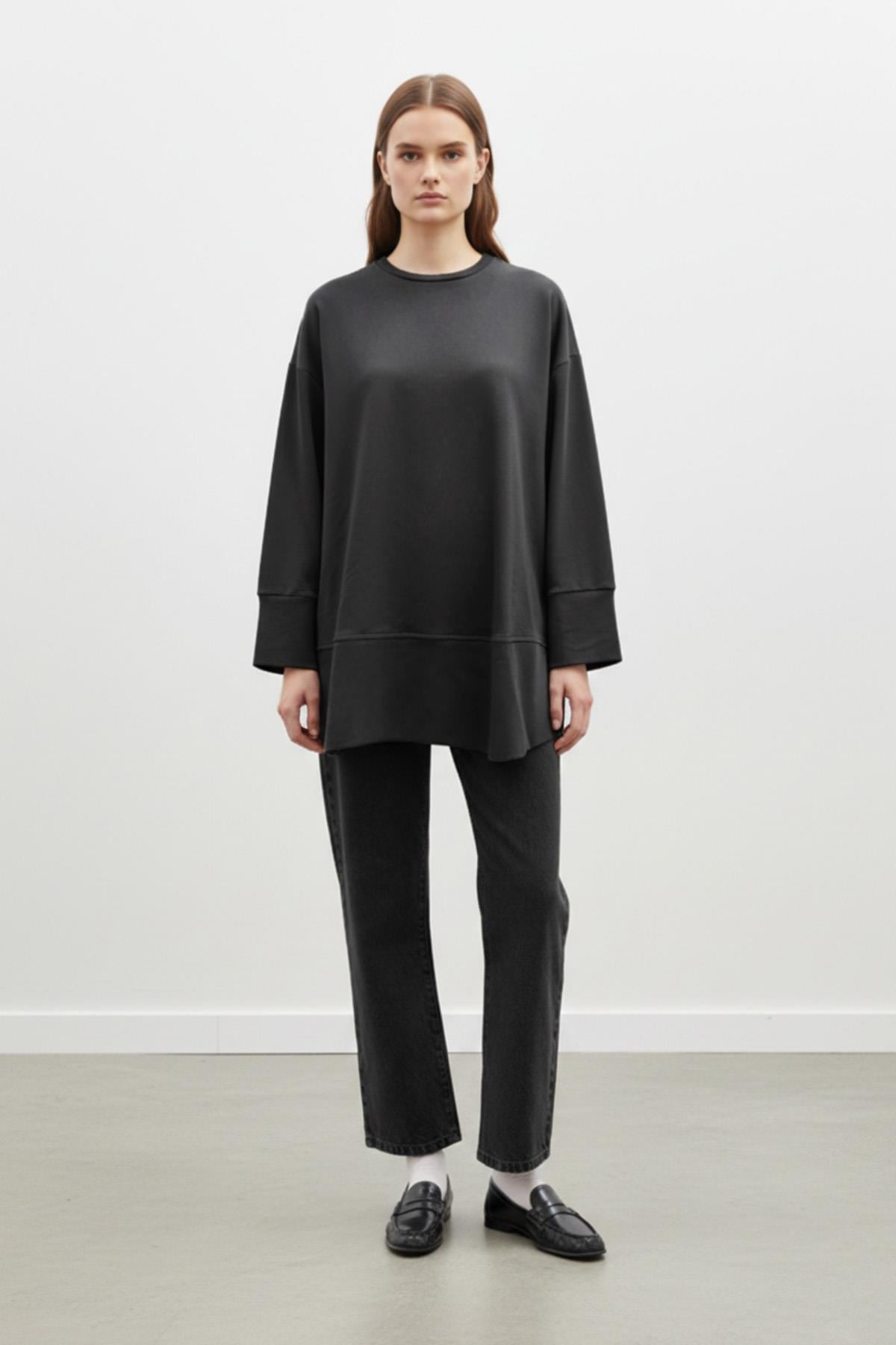 Kadın Bisiklet Yaka Düşük Omuz Örme Tunik -20735TUN - BLACK