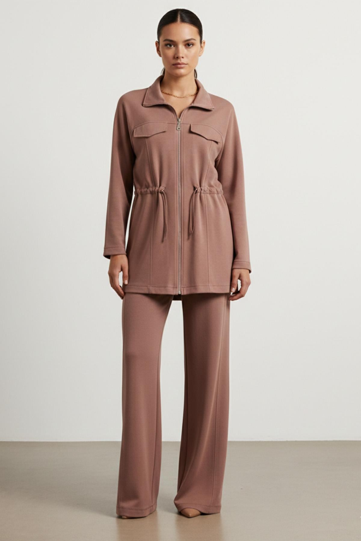 Kadın Fermuar Detaylı Bağcıklı Modal Takım-14433TKS - ROSE