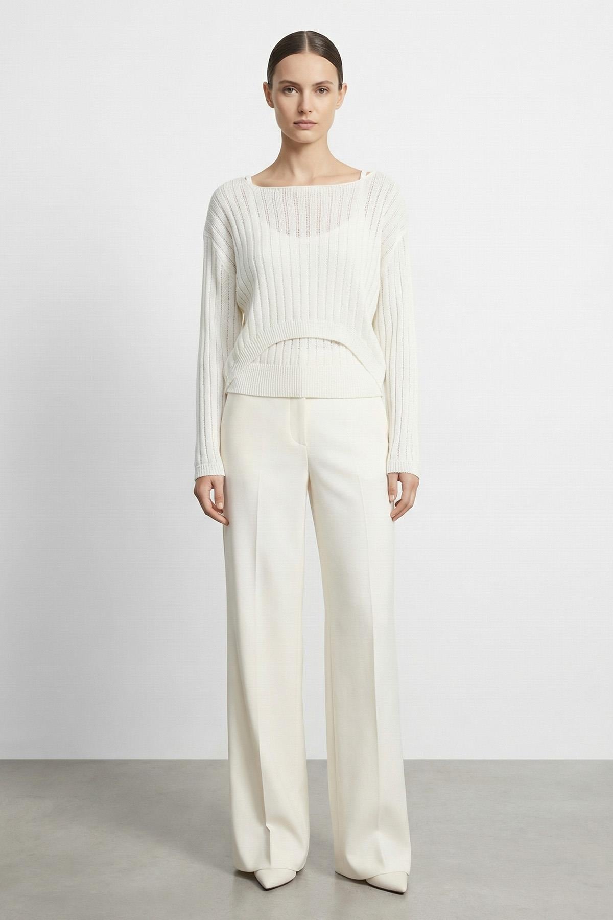 Kadın Örme İkili Bluz Takım  - 31779BLZ - ECRU