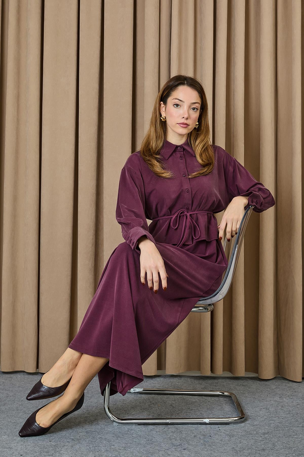 Kadın Gömlek Detaylı Elbise - 12658ELB - DAMSON