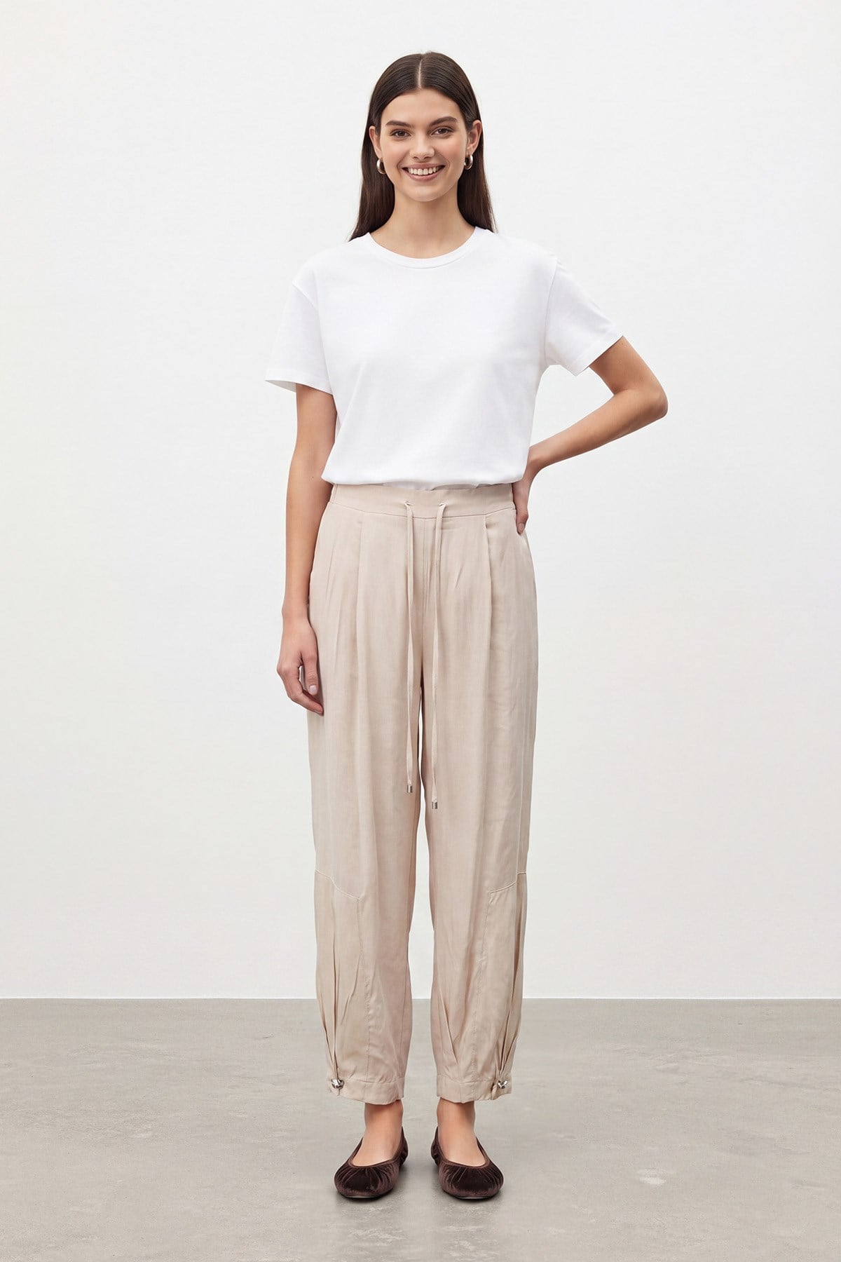 Kadın Bağcıklı Rahat Kesim Pantolon – 18287PNT - BEIGE