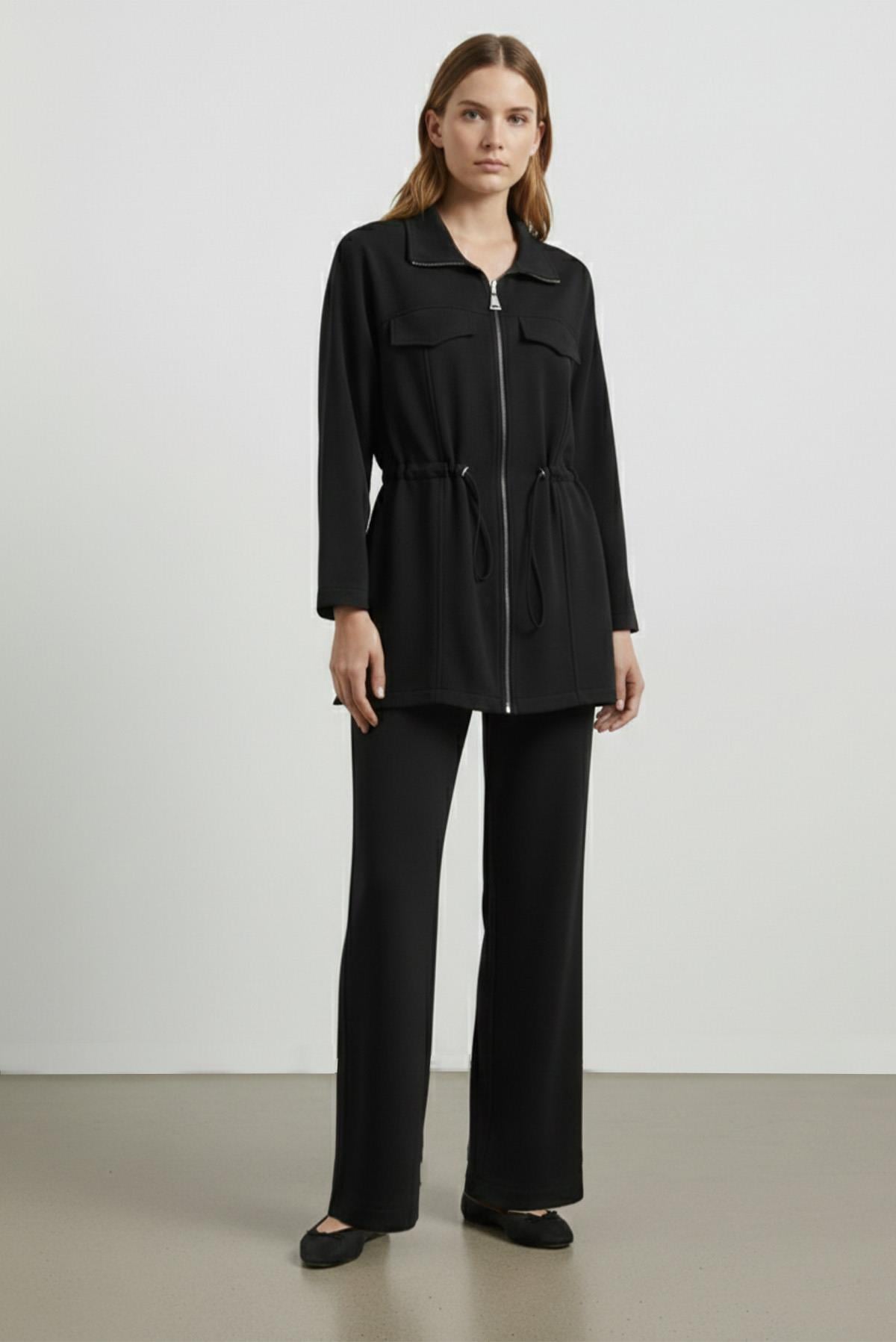 Kadın Fermuar Detaylı Bağcıklı Modal Takım-14433TKS - BLACK