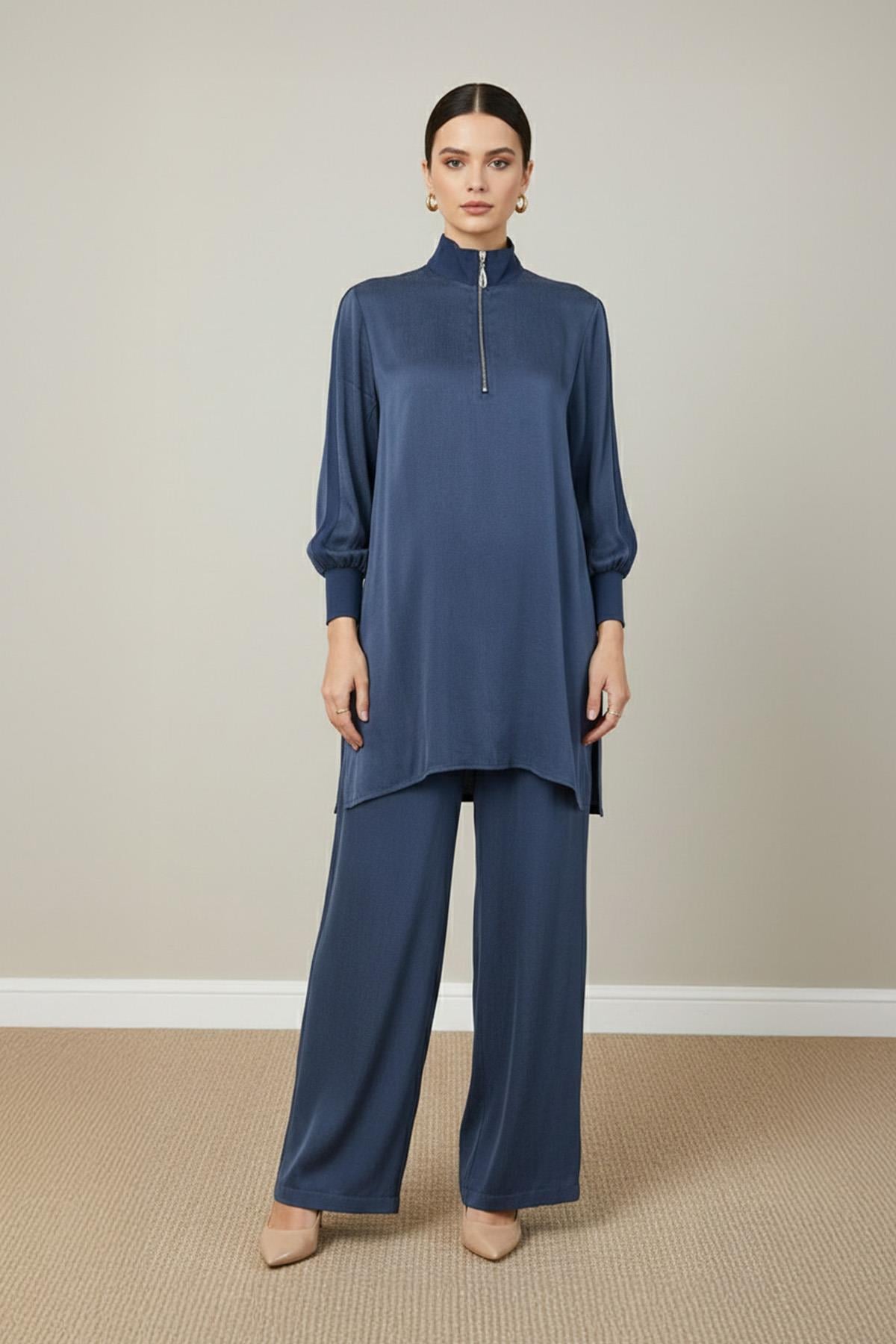 Kadın Fermuar Detaylı Takım - 14403TKM - NAVY