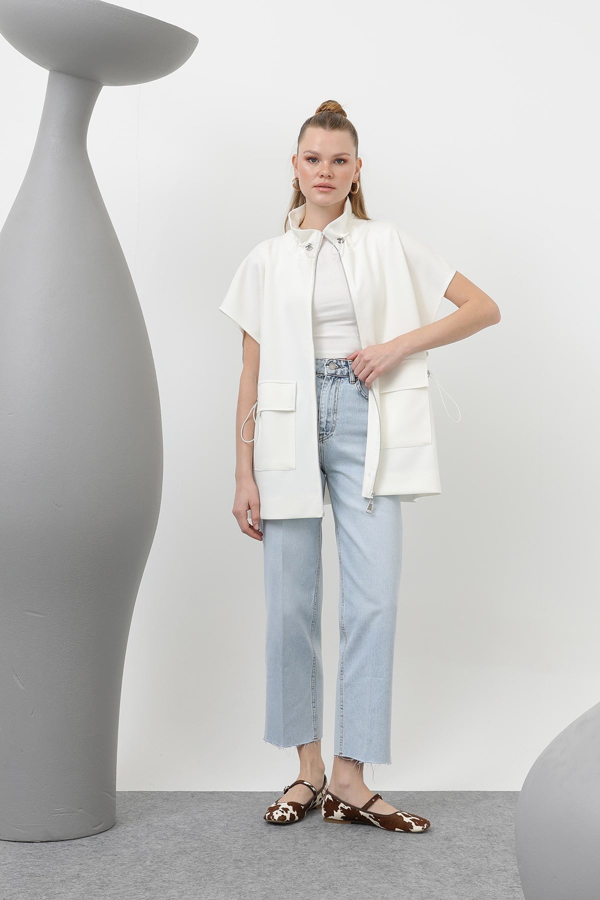 Kadın Cep Detaylı Yelek - 32158YLK - ECRU