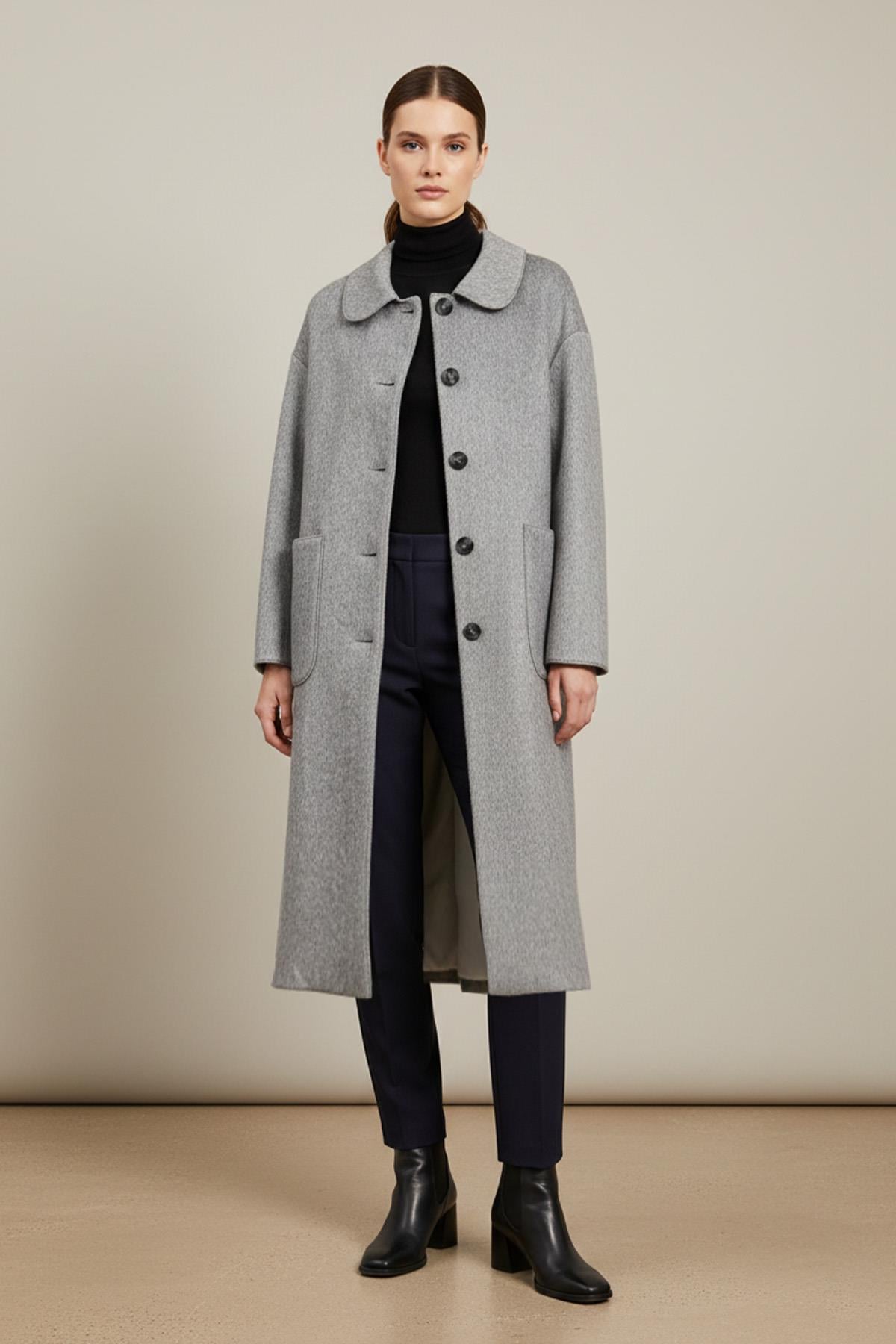 Kadın Düğme ve Cep Detaylı Fox Kaban - 15220KBN - DARK GREY