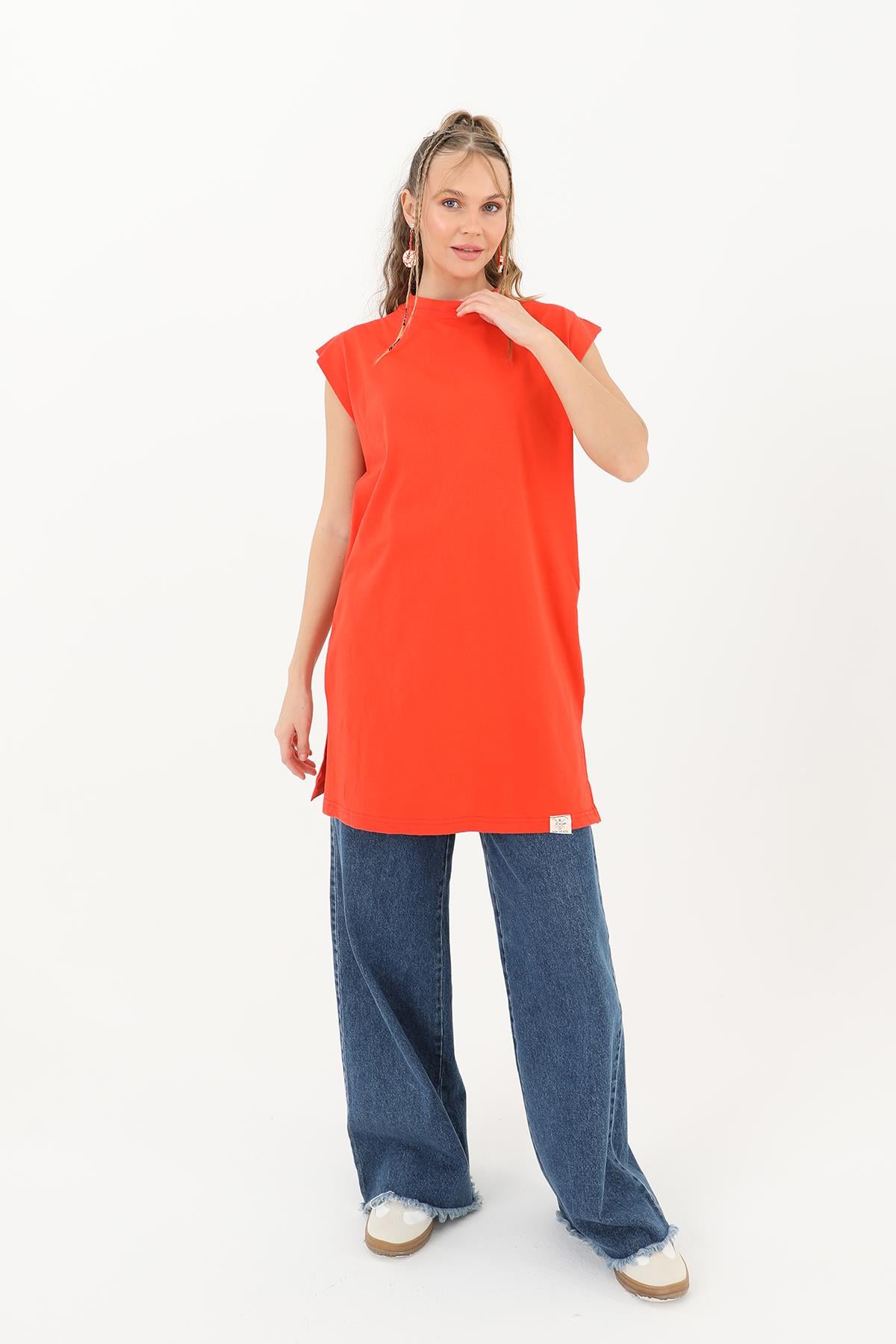 Kadın Basic Kolsuz T-shirt  - 30725TUN - RED