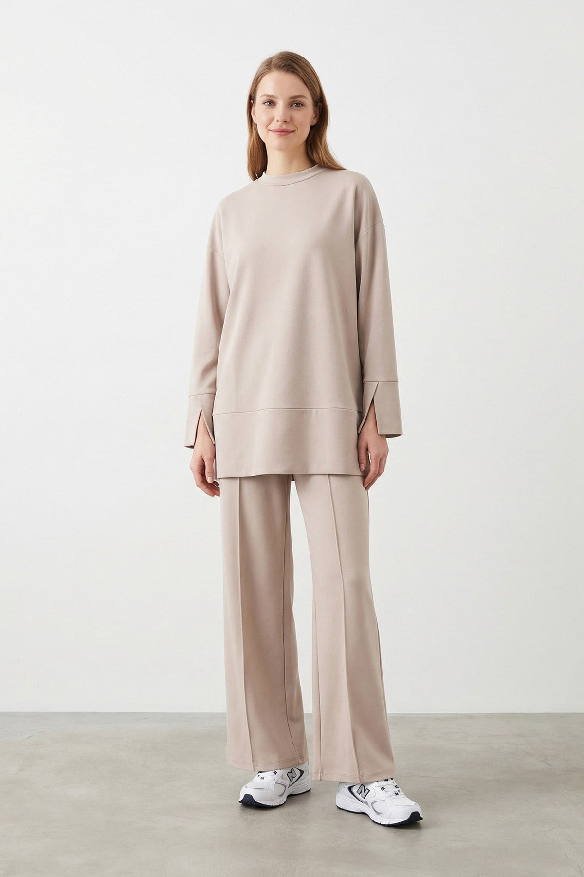 Kadın Rahat Kesim Tunik Pantolon Takım-14457TKS - MINK