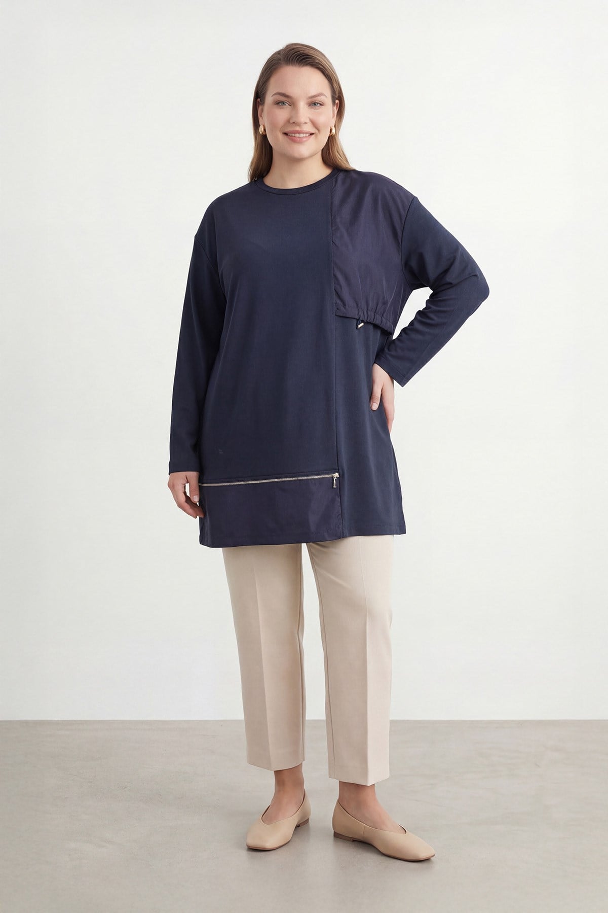 Kadın Büyük Beden Fermuar Detaylı Tunik – 19268TUN - NAVY