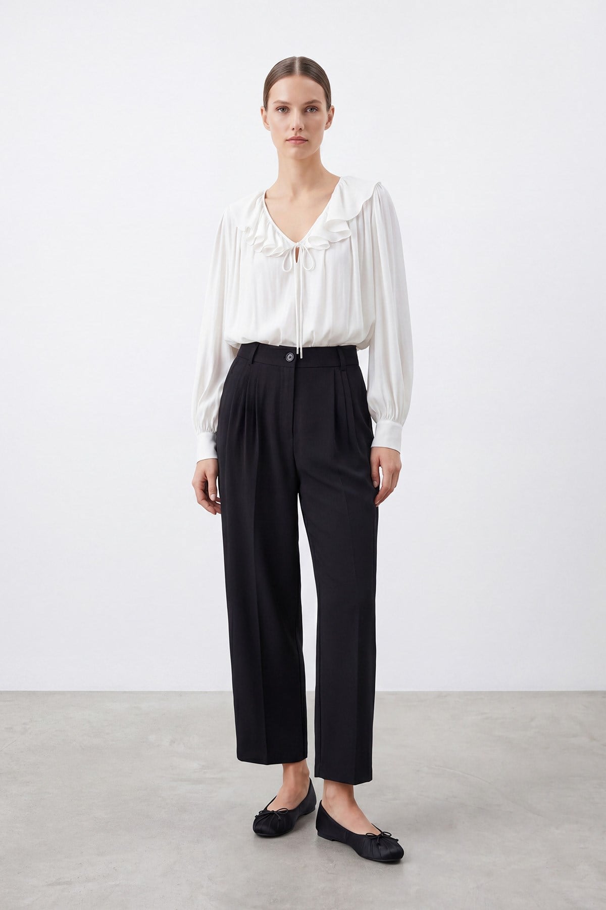 Kadın Yüksek Bel Pile Detaylı Kumaş Pantolon – 26S-18297PNT - BLACK