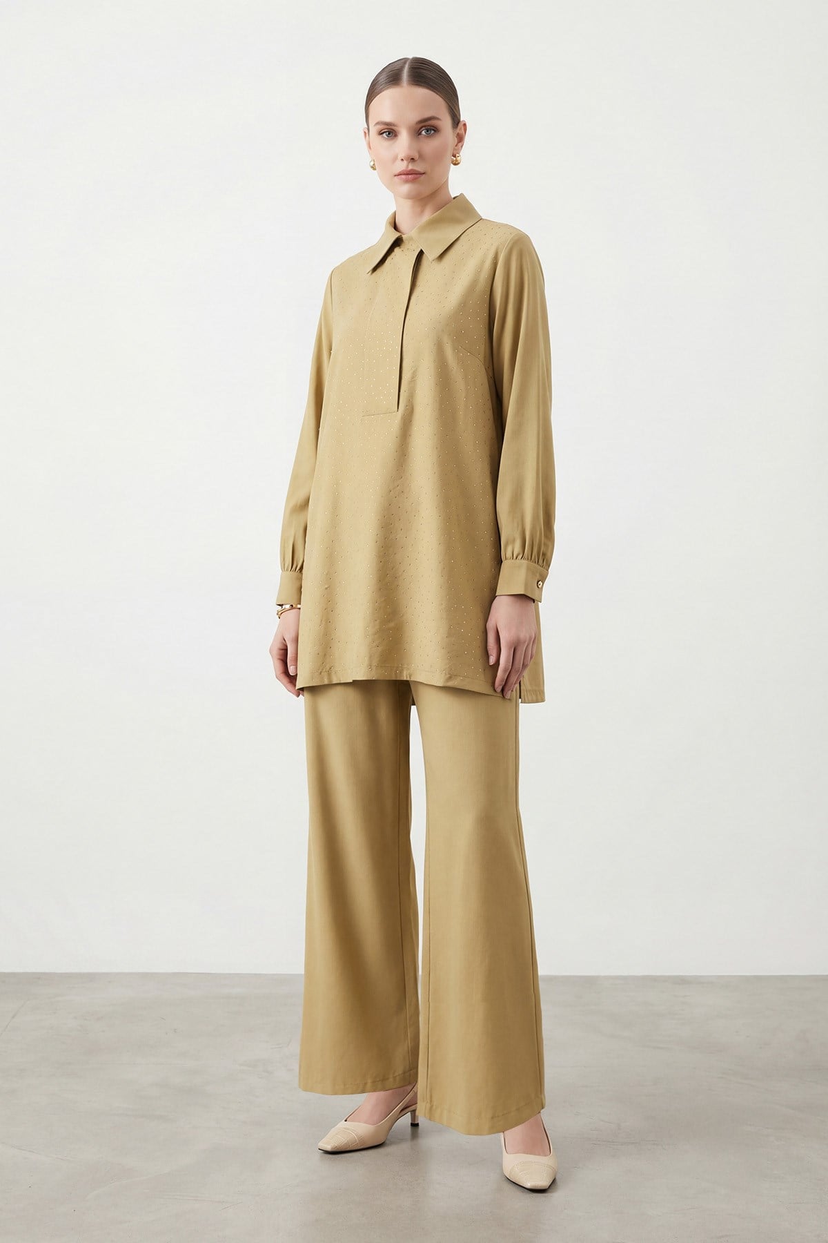 Kadın Yaka Detaylı Bol Paça Takım – 14480TKS - OLIVE