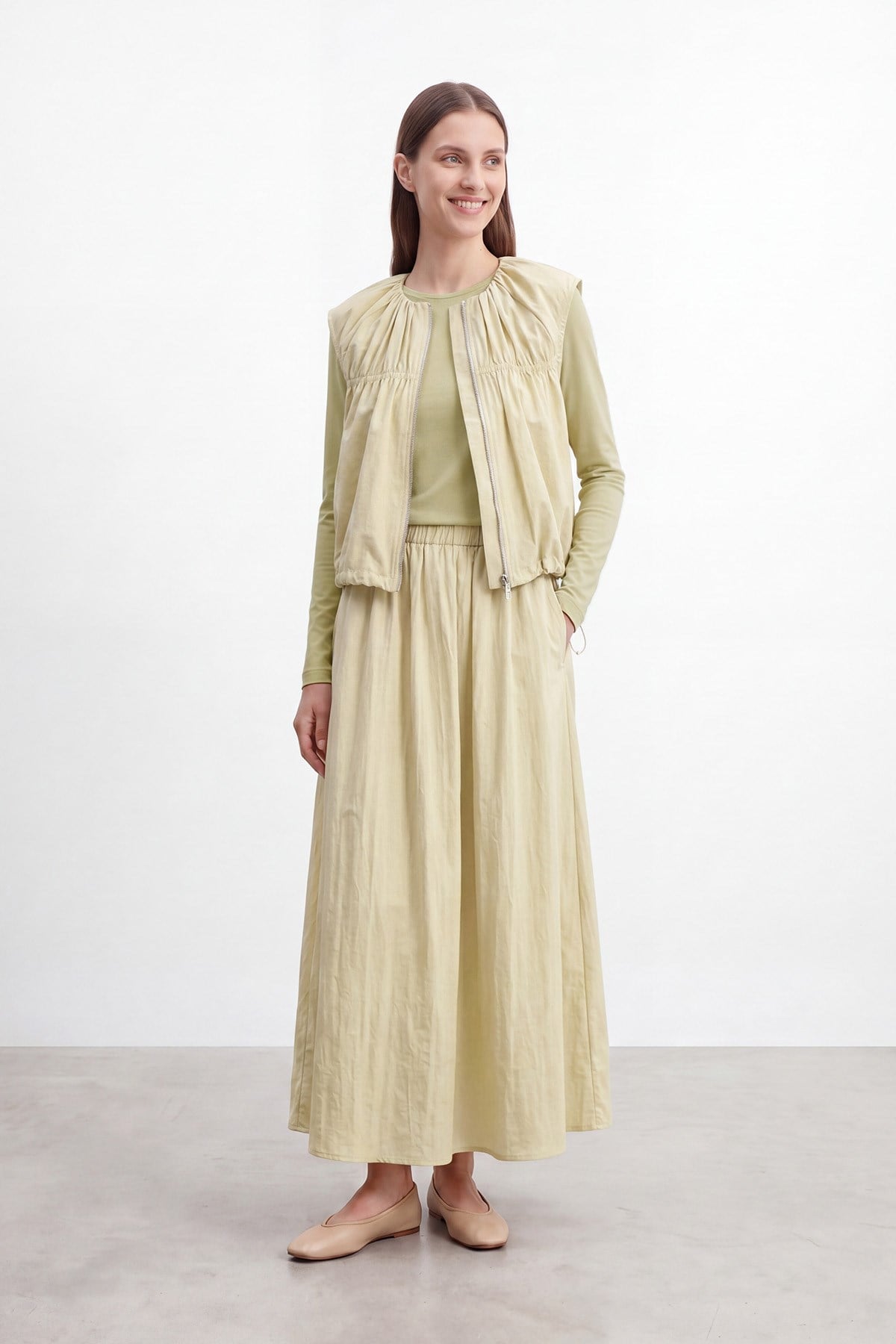 Kadın Fermuarlı Yelek Detaylı İkili Elbise  – 26S-32509TKS - OLIVE