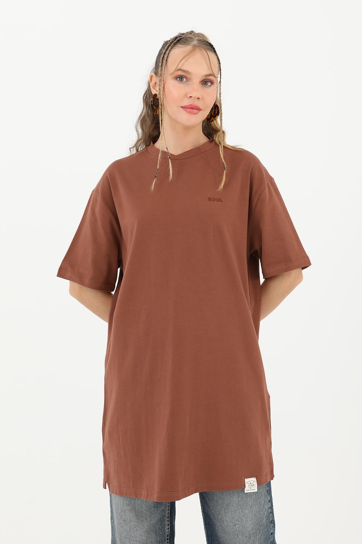 Kadın Basic T-shirt - 30727TSH - BROWN