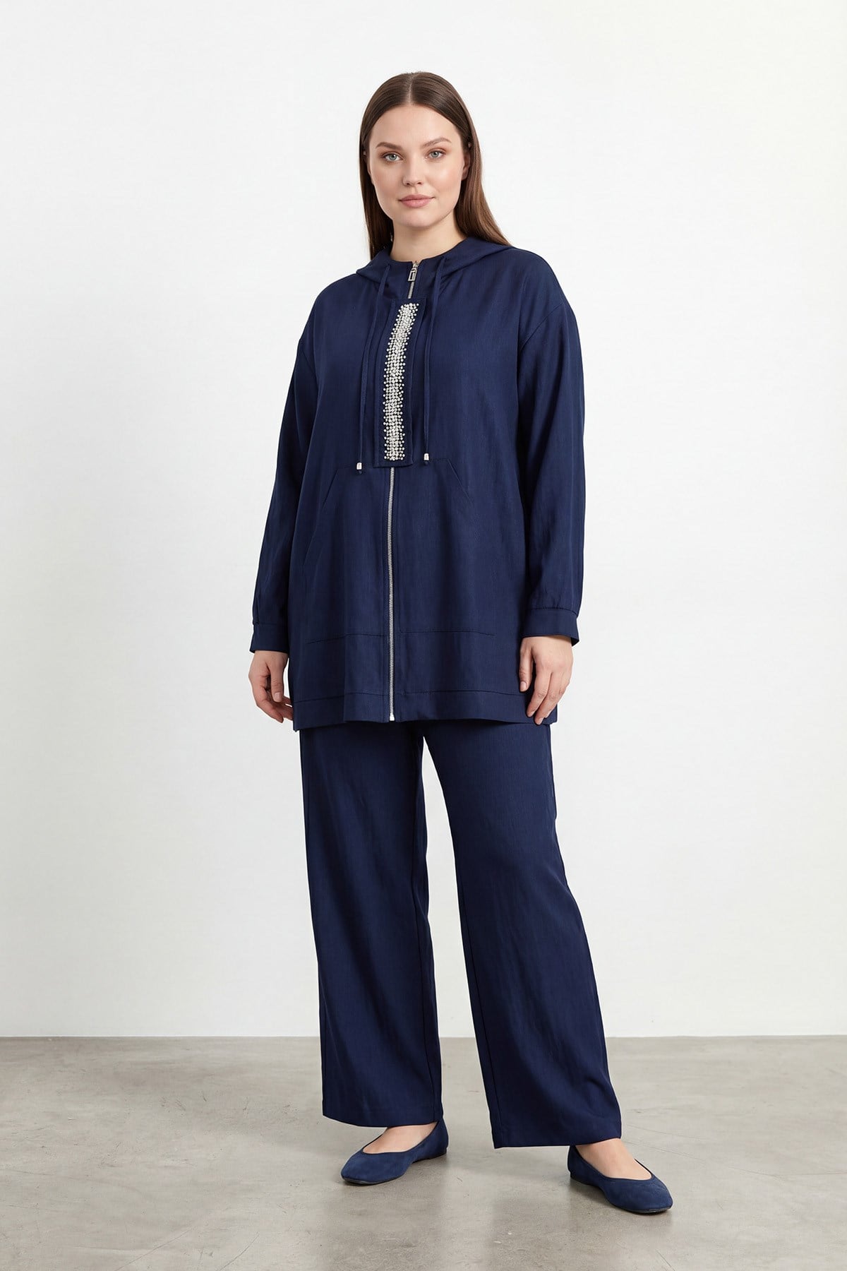 Kadın büyük Beden Taş Detaylı  Takım – 26S-19269TKS - NAVY
