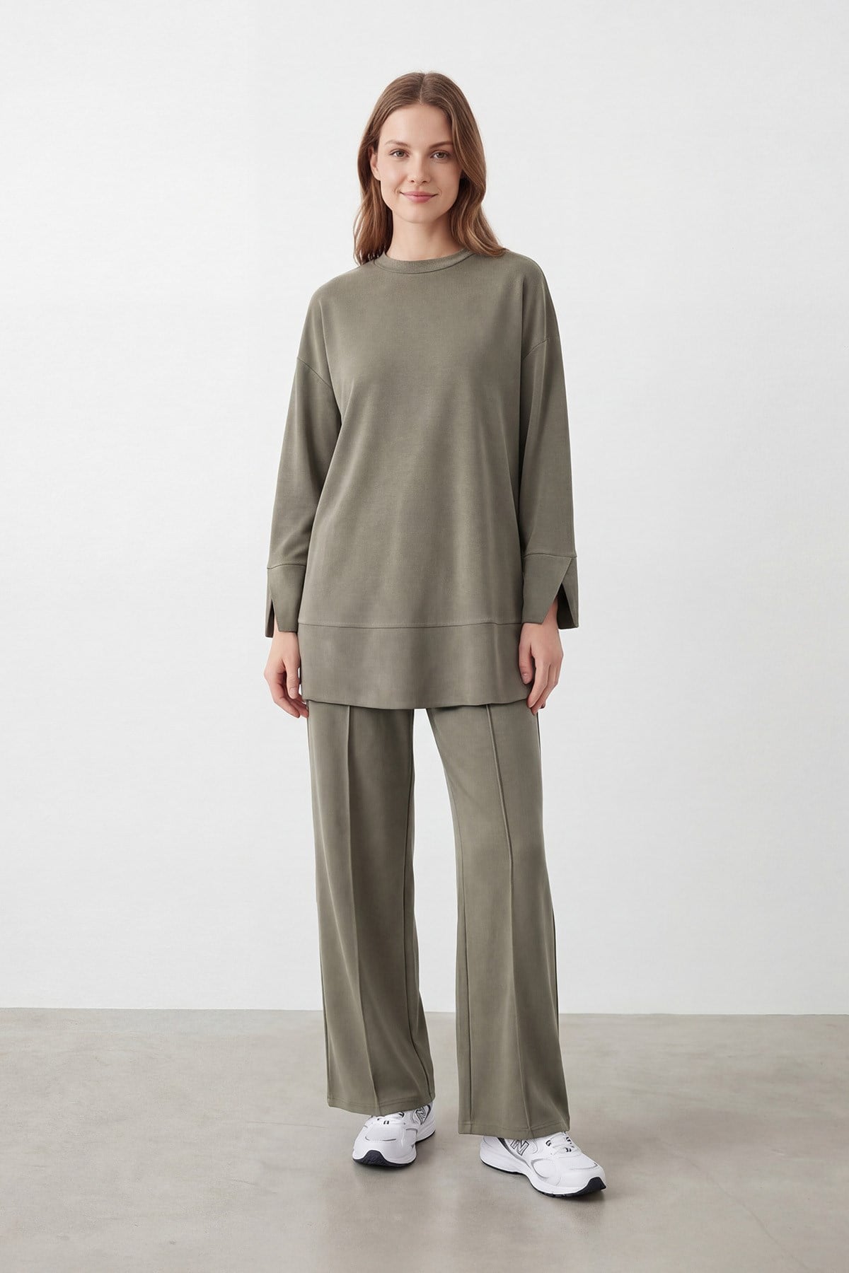 Kadın Rahat Kesim Tunik Pantolon Takım-14457TKS - KHAKI