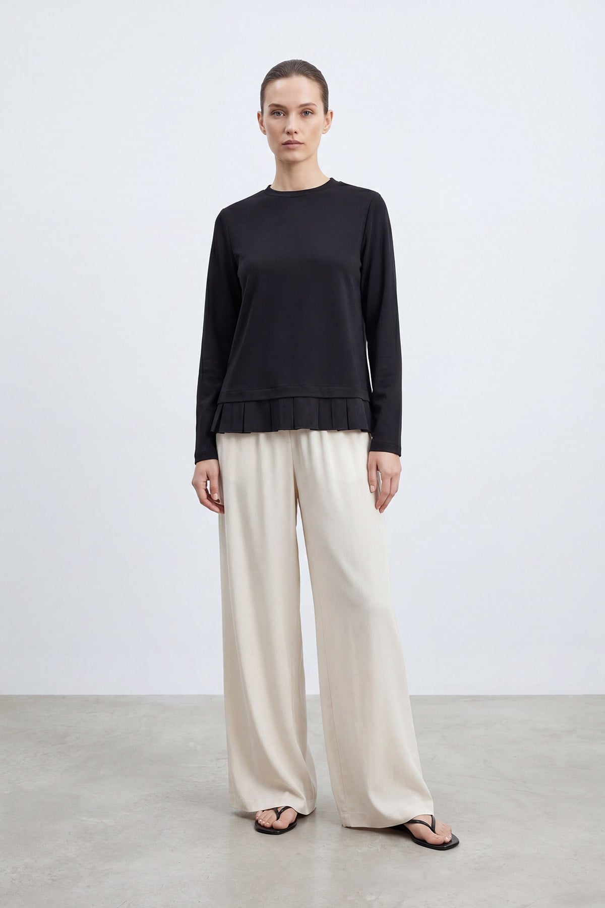Kadın Etek Ucu Pile Detaylı  Tunik - 26S-10784TUN - BLACK