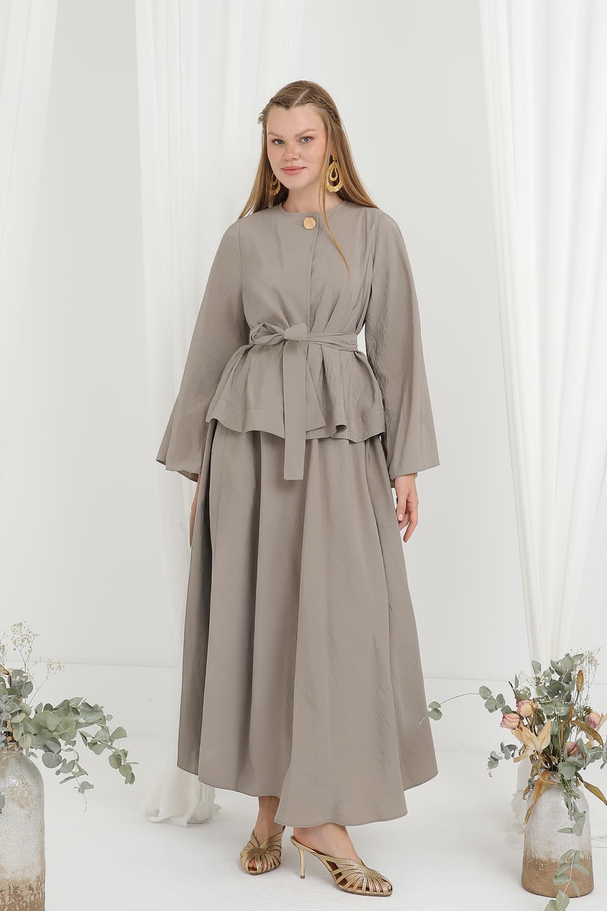 Kadın Kuşaklı  Ceketli İkili  Takım -20685TKS - KHAKI