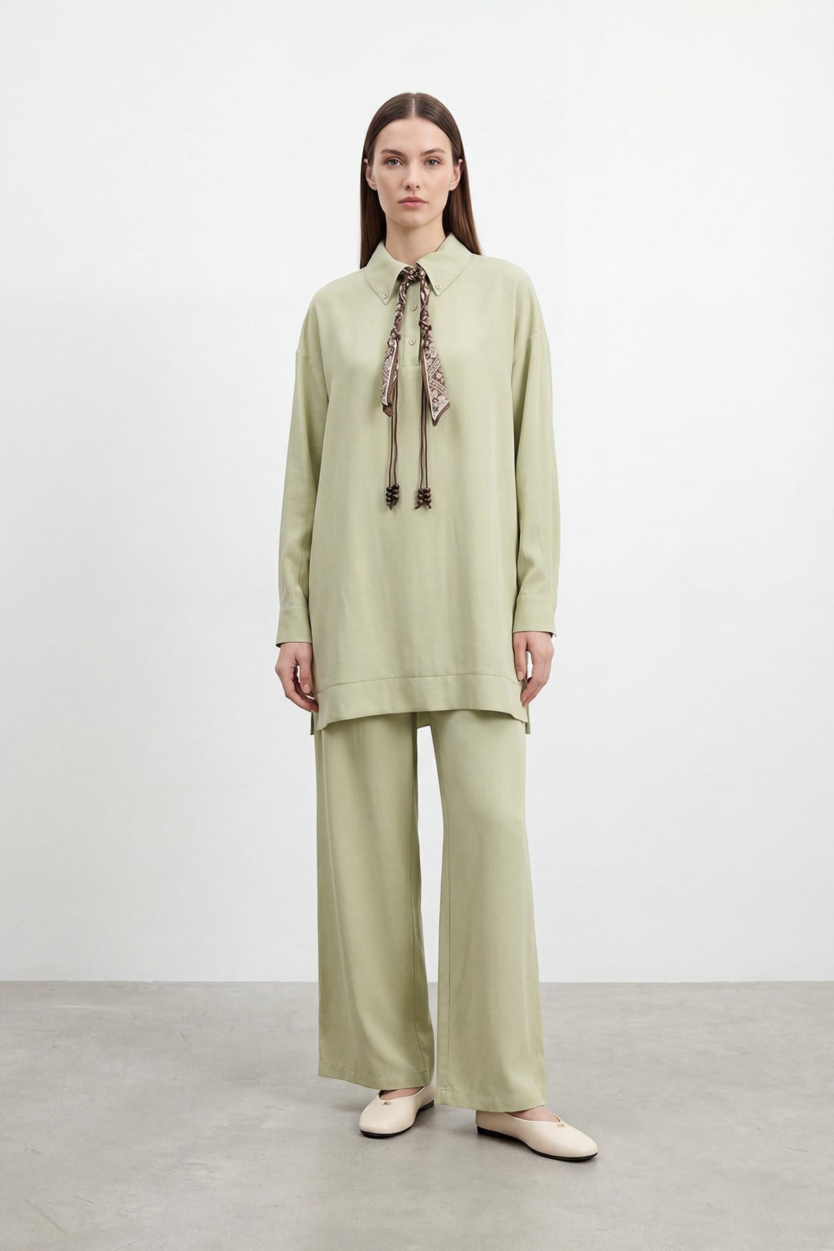 Kadın Fular Detaylı Tunik Pantolon Takım – 14478TKS - MINT