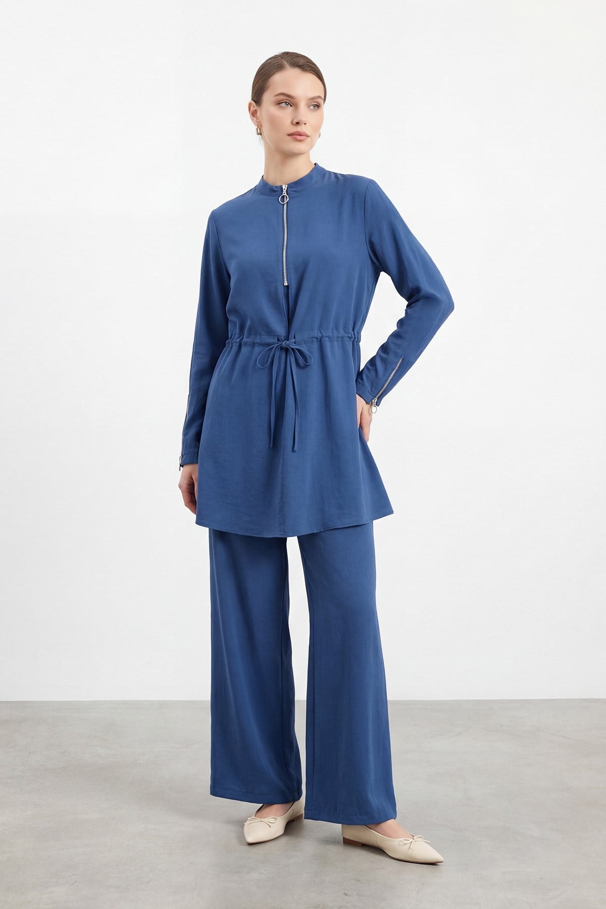 Kadın Fermuar Detaylı Beli Bağlamalı Takım – 14481TKS - INDIGO