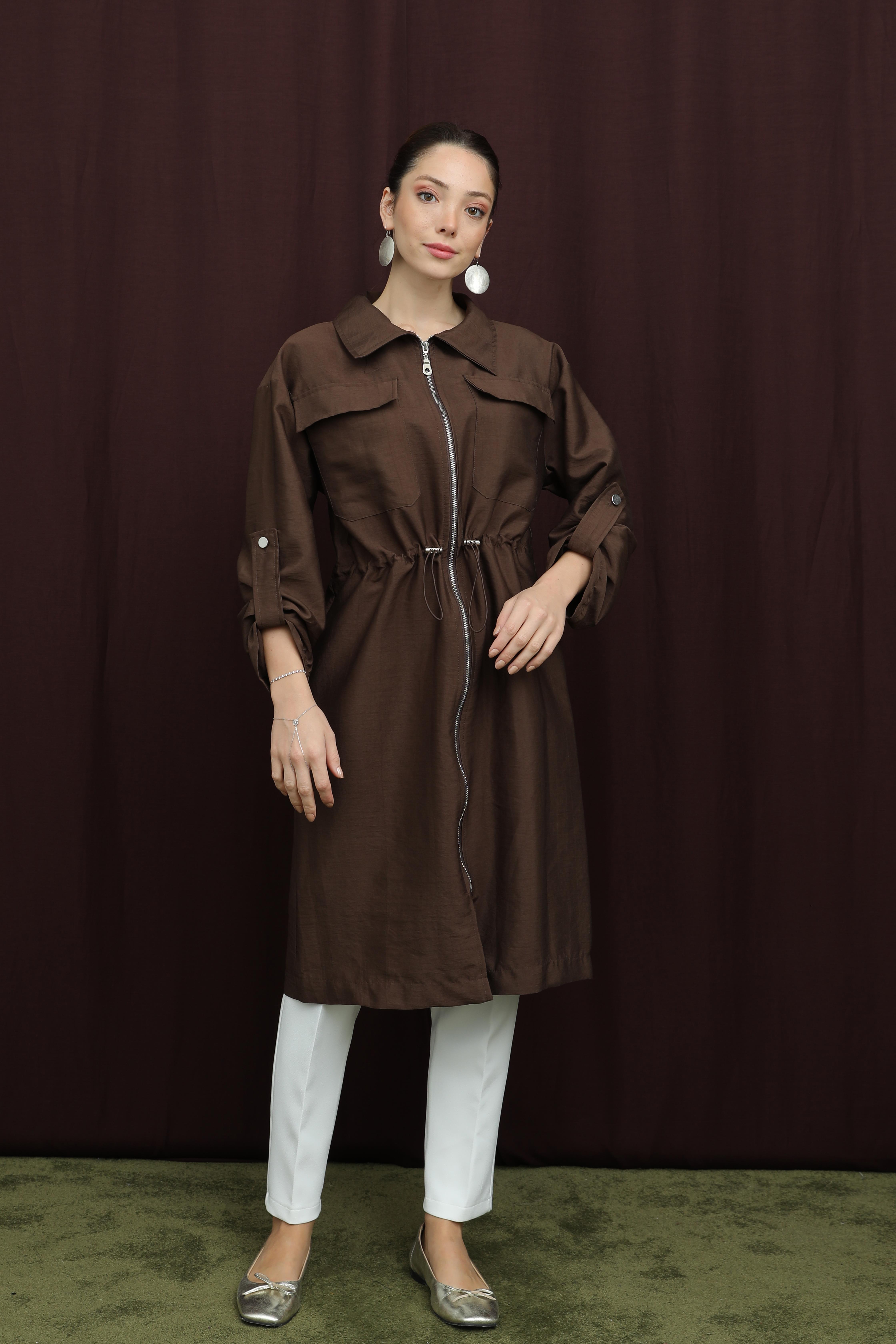 Kadın Cep Detaylı Beli Tünelli Kap - 15227MNT - BROWN