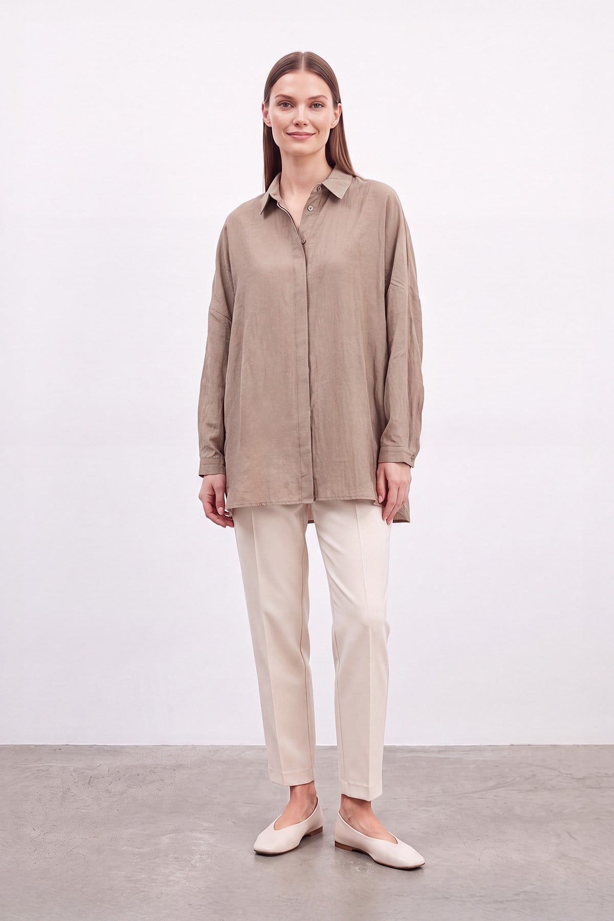 Basic Oversize Gömlek - Vizon Gömlek Puane 
