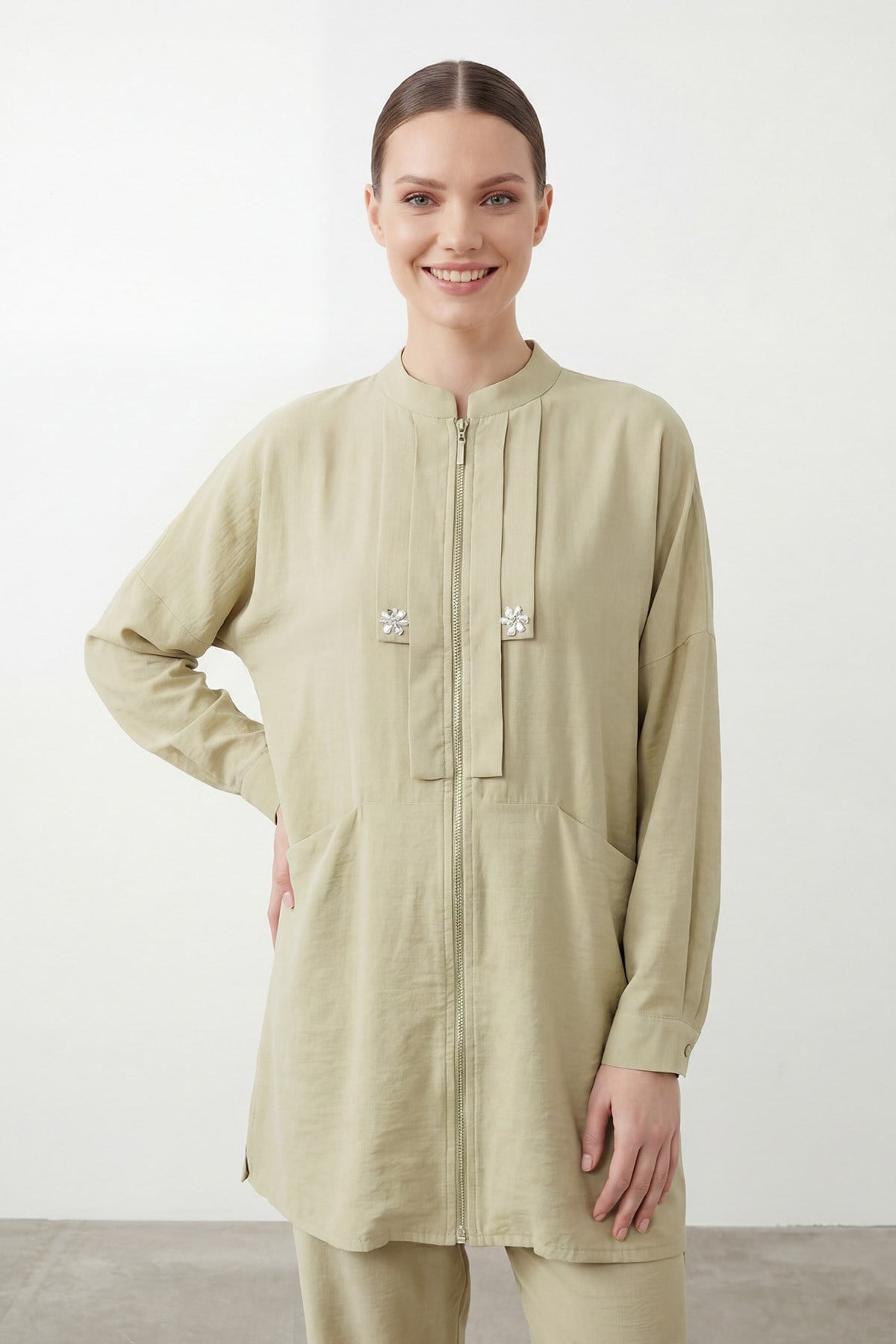 Kadın Aksesuar Detaylı Fermuarlı Tunik Pantolon Takım – 26S-14453TKS - MINT