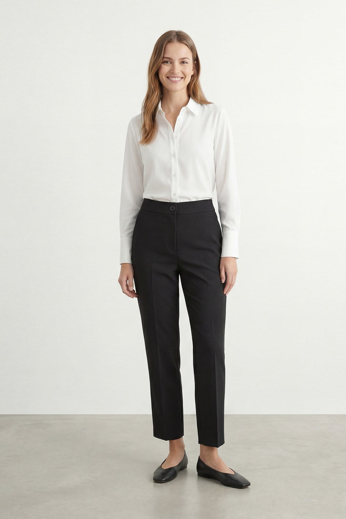 Kadın Klasik Kesim Yüksek Bel Kumaş Pantolon-M1819PNT - BLACK