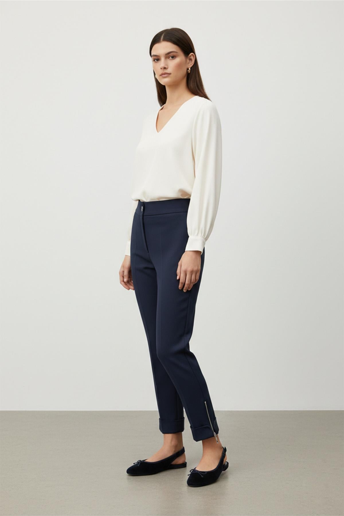 Kadın Paça Fermuar Detaylı Klasik Pantolon – 18294PNT - NAVY