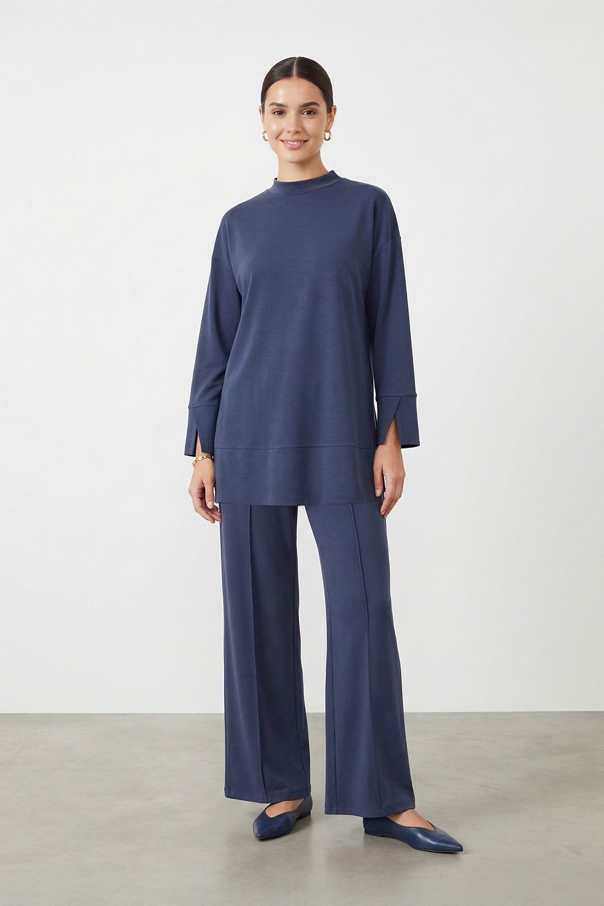 Kadın Rahat Kesim Tunik Pantolon Takım-14457TKS - NAVY