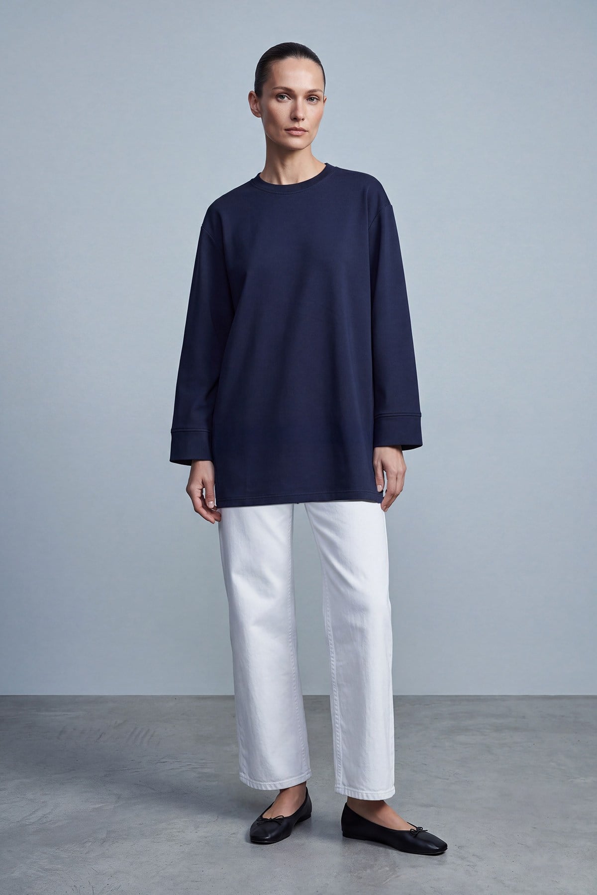 Bisiklet Yaka Manşetli Basic Tunik Lacivert Tunik Soul 