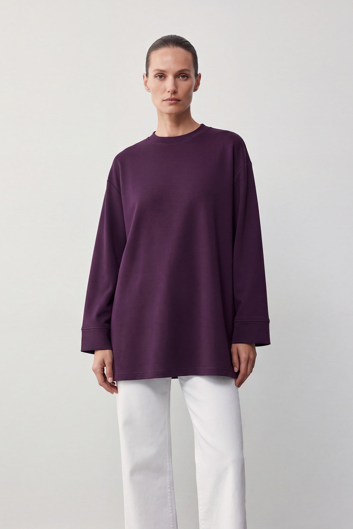 Bisiklet Yaka Manşetli Basic Tunik Mor Tunik Soul 