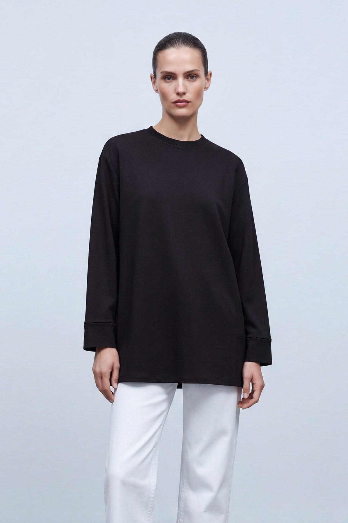Bisiklet Yaka Manşetli Basic Tunik Siyah Tunik Soul 