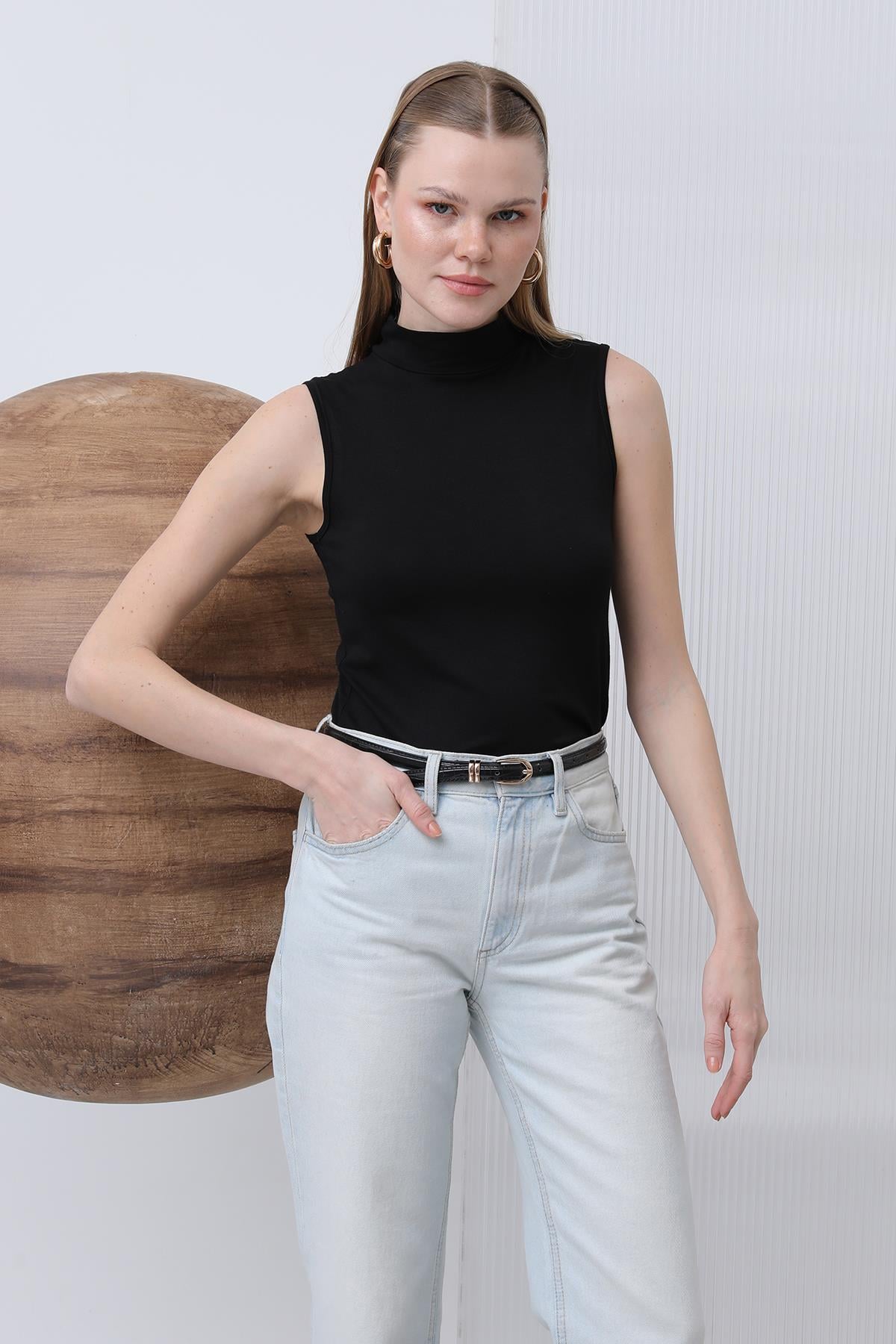 Kadın Sıfır Kollu Boğazlı İçlik - 40005BLZ - BLACK