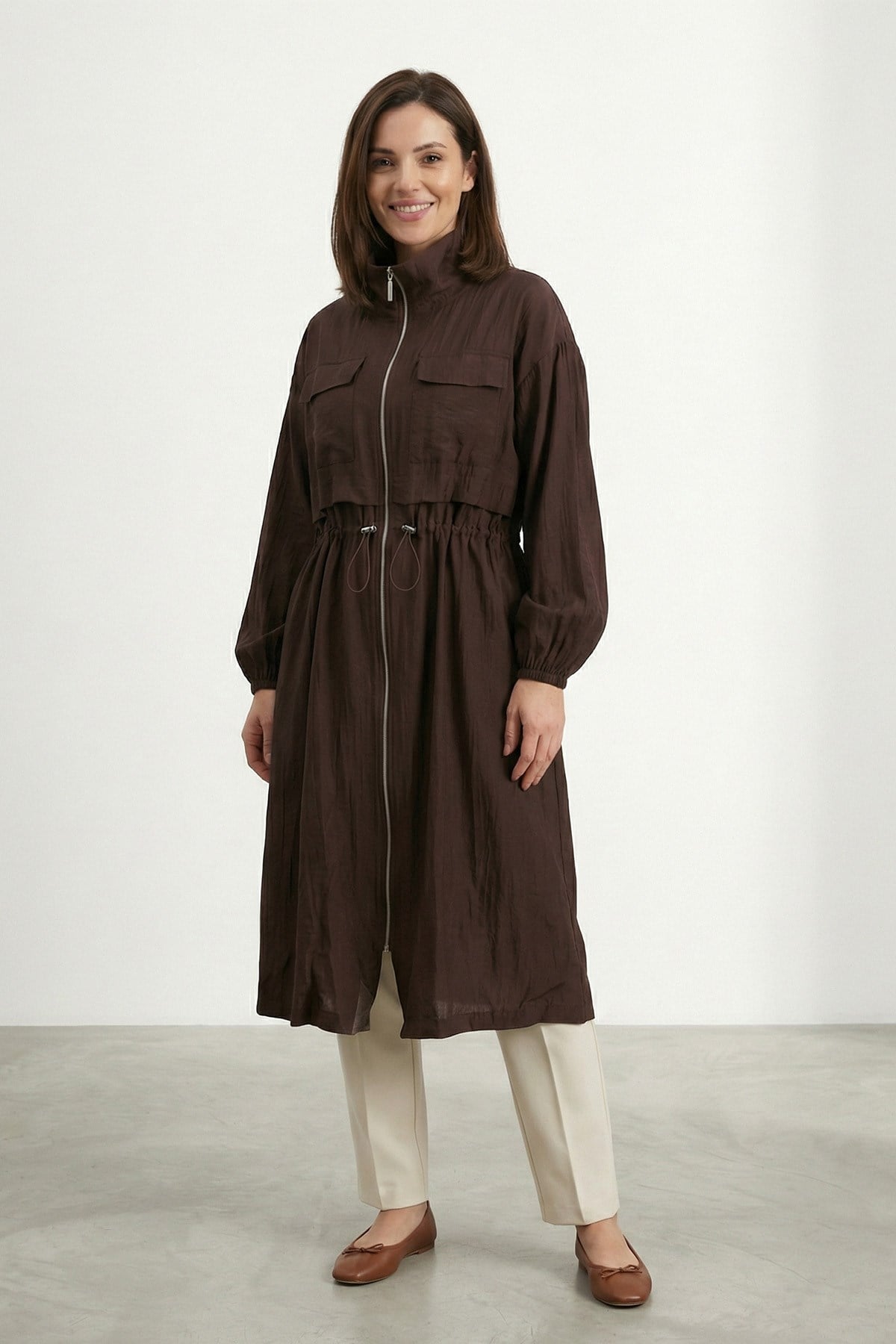 Kadın Cepli ve Ayarlanabilir Bel Detaylı Mevsimlik Kap-15255CAP - BROWN