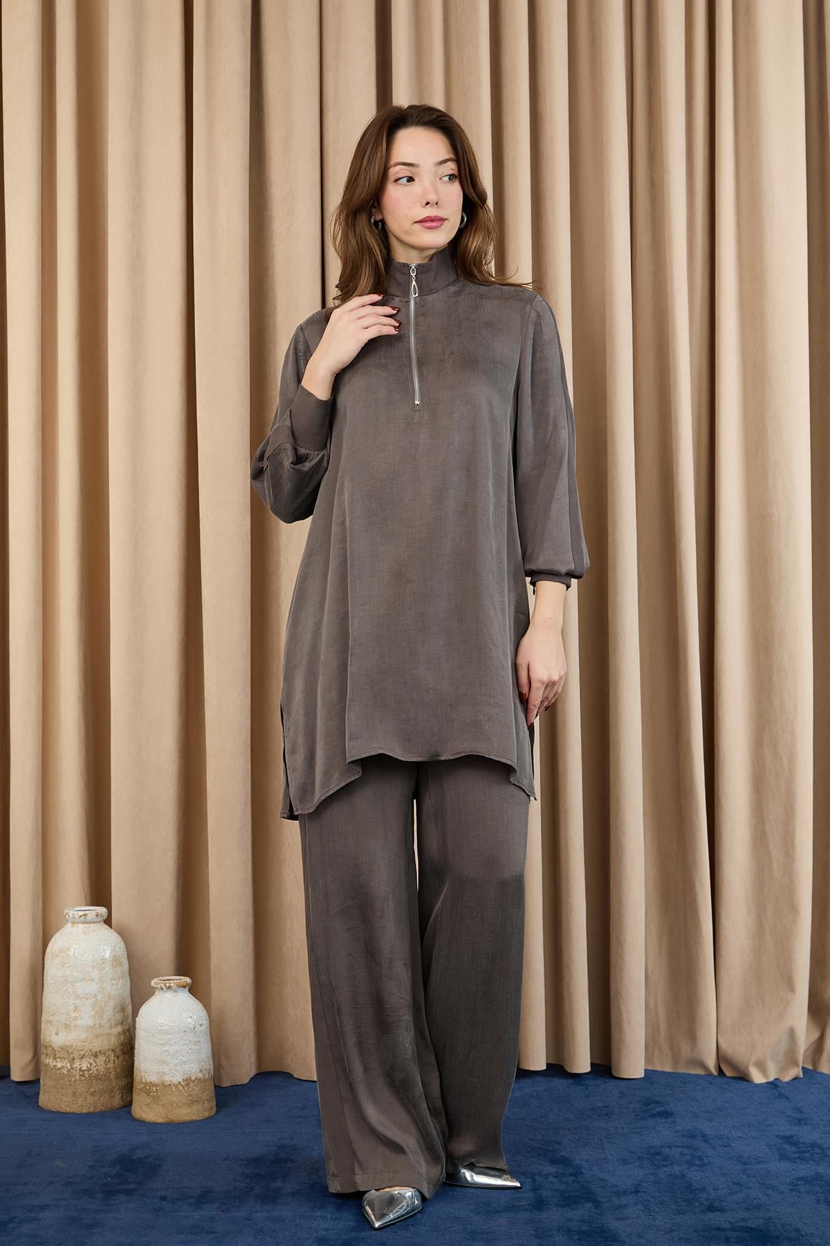 Kadın Fermuar Detaylı Takım - 14403TKM - ANTRACITE