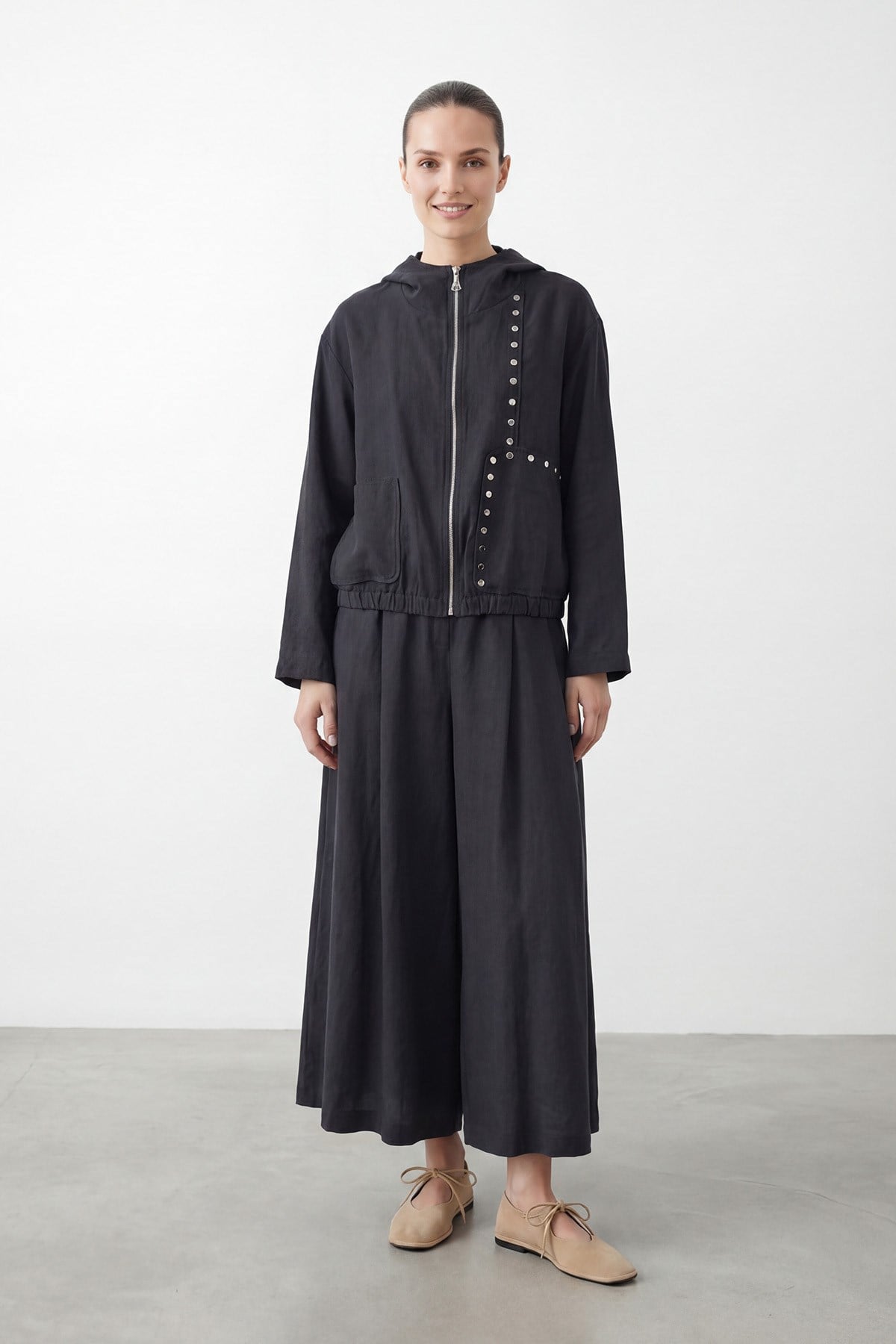 Kadın Zımba Detaylı Kapüşonlu  Bol Paça Takım – 14469TKS - BLACK