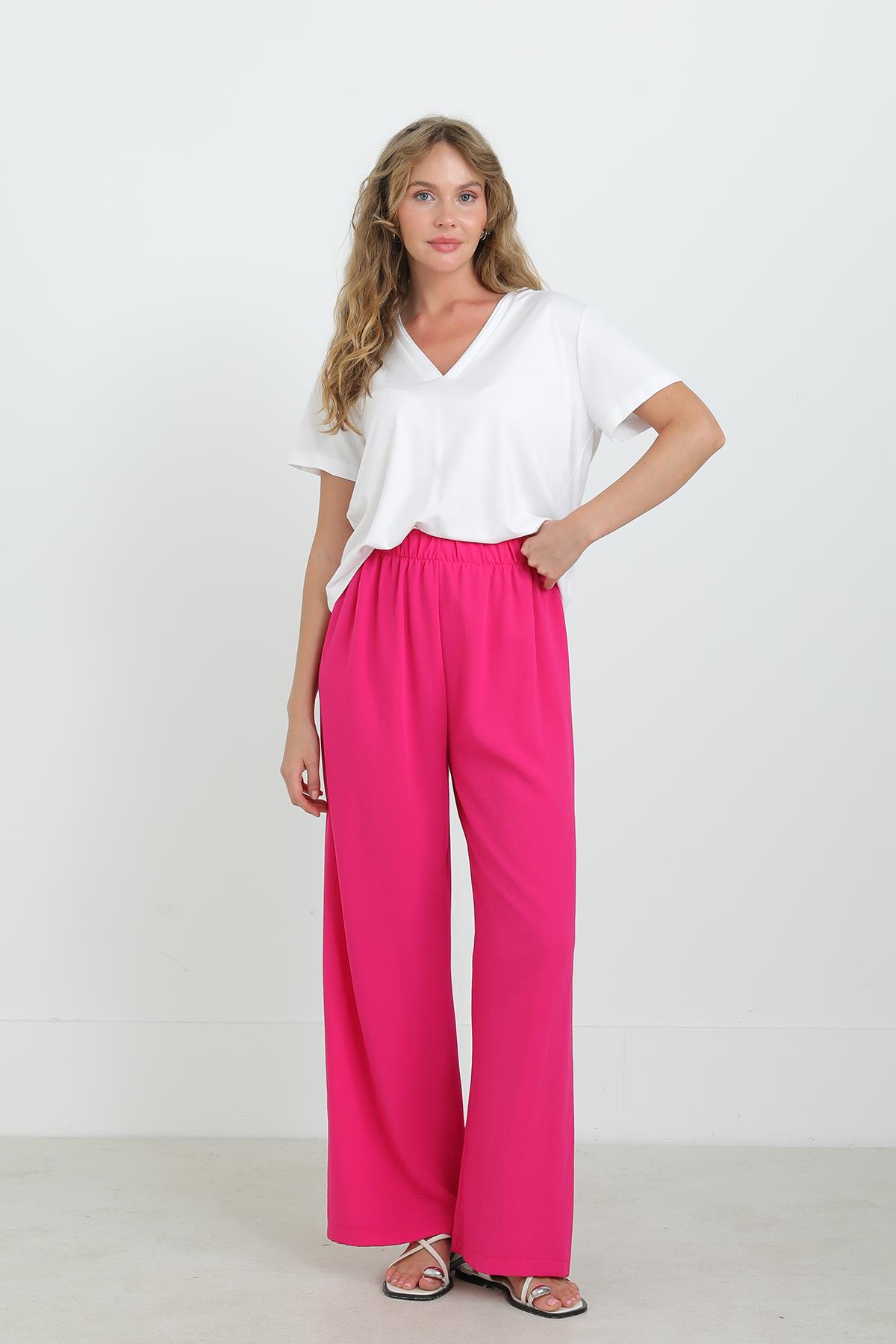 Kadın Geniş Paça Yüksek Bel Pantolon - 18103PNT - FUCHSIA