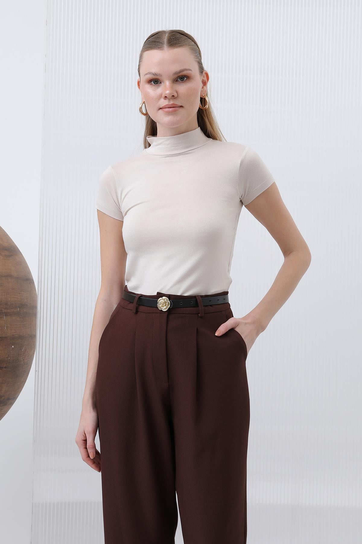 Kadın Kısa Kollu Boğazlı İçlik - 40004BLZ - BEIGE