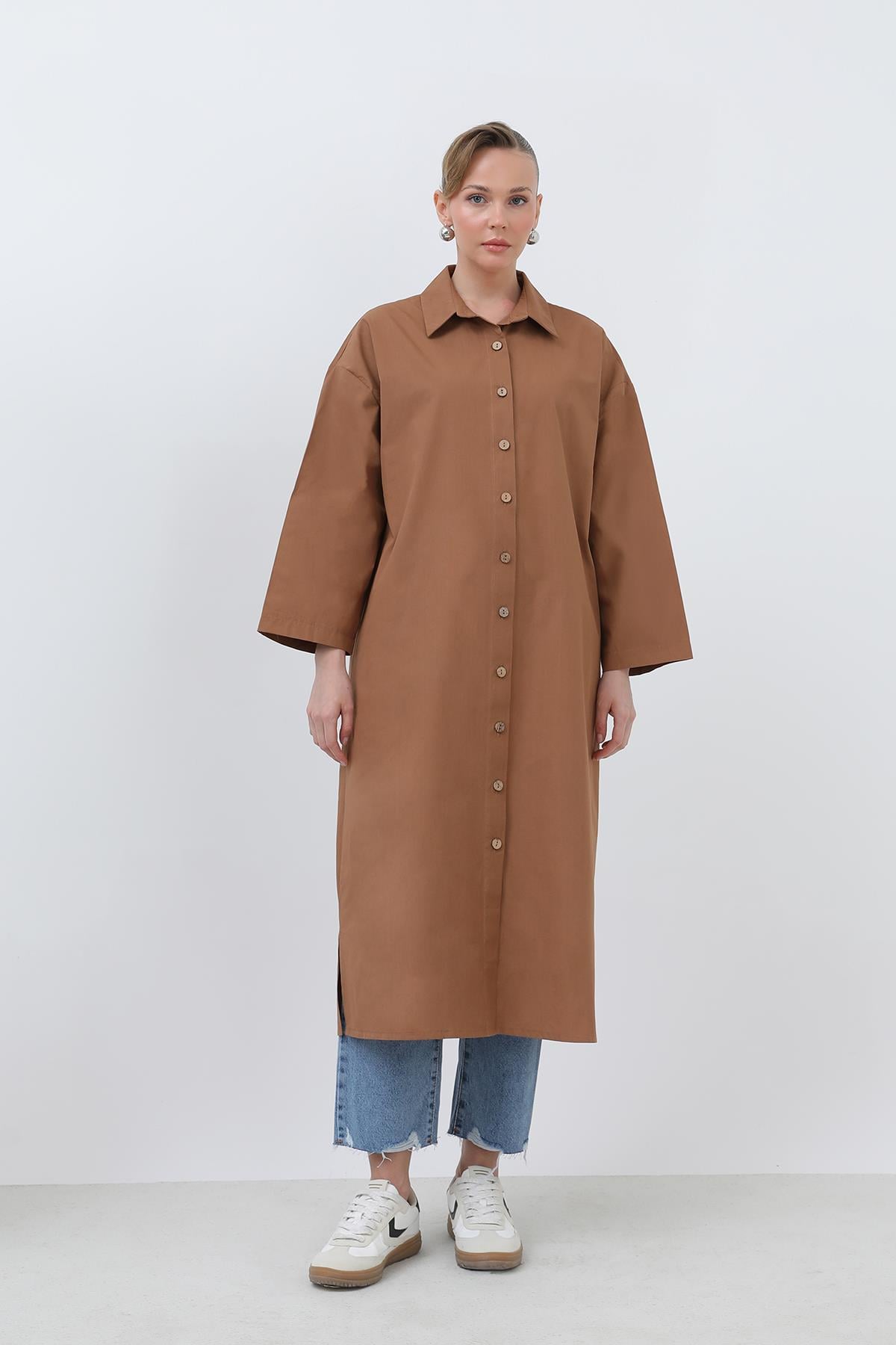 Kadın z-Uzun Gömlek Elbise - 20656ELB - DARK BROWN